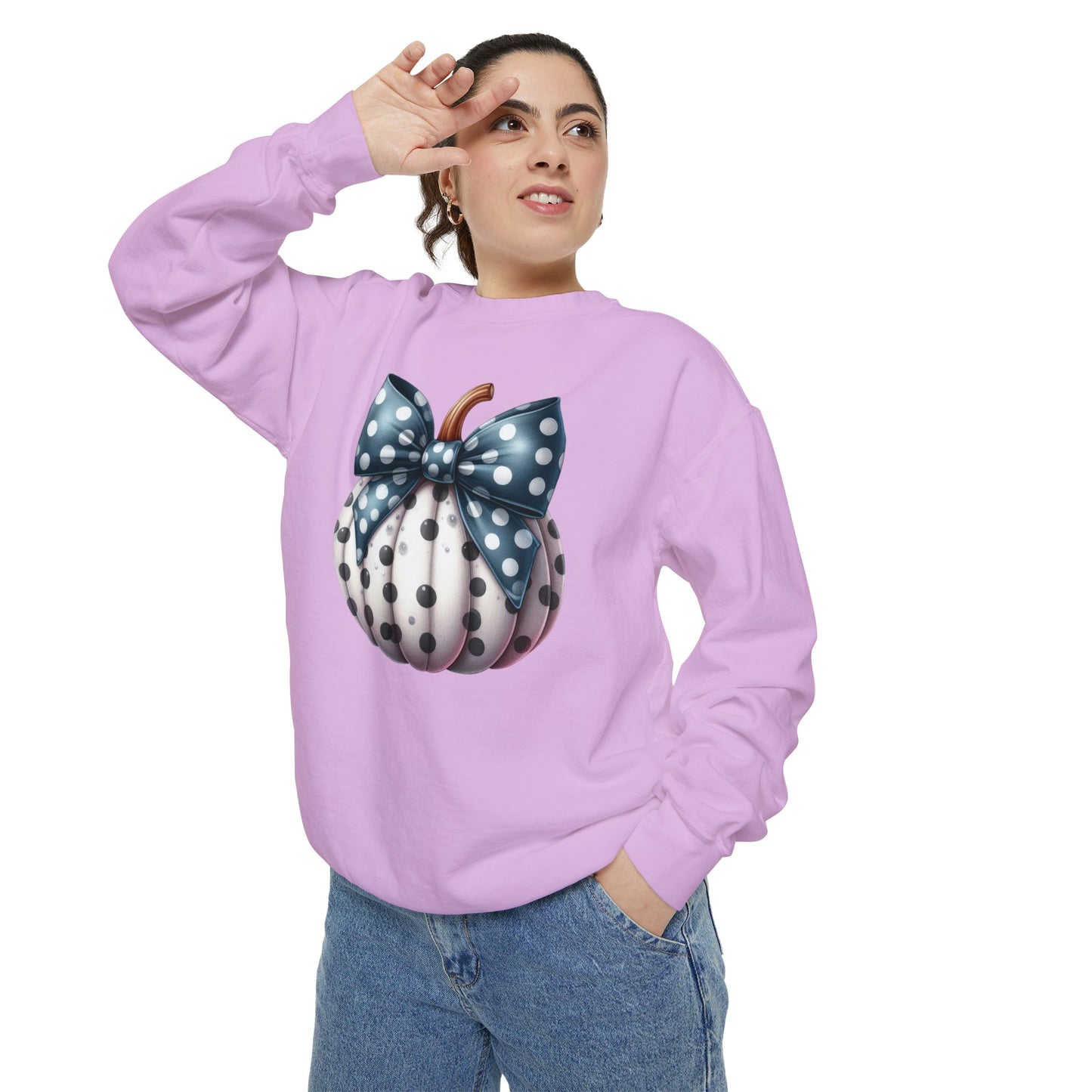 Polka Dot Pumpkin Charm Unisex Garment-Dyed Sweatshirt