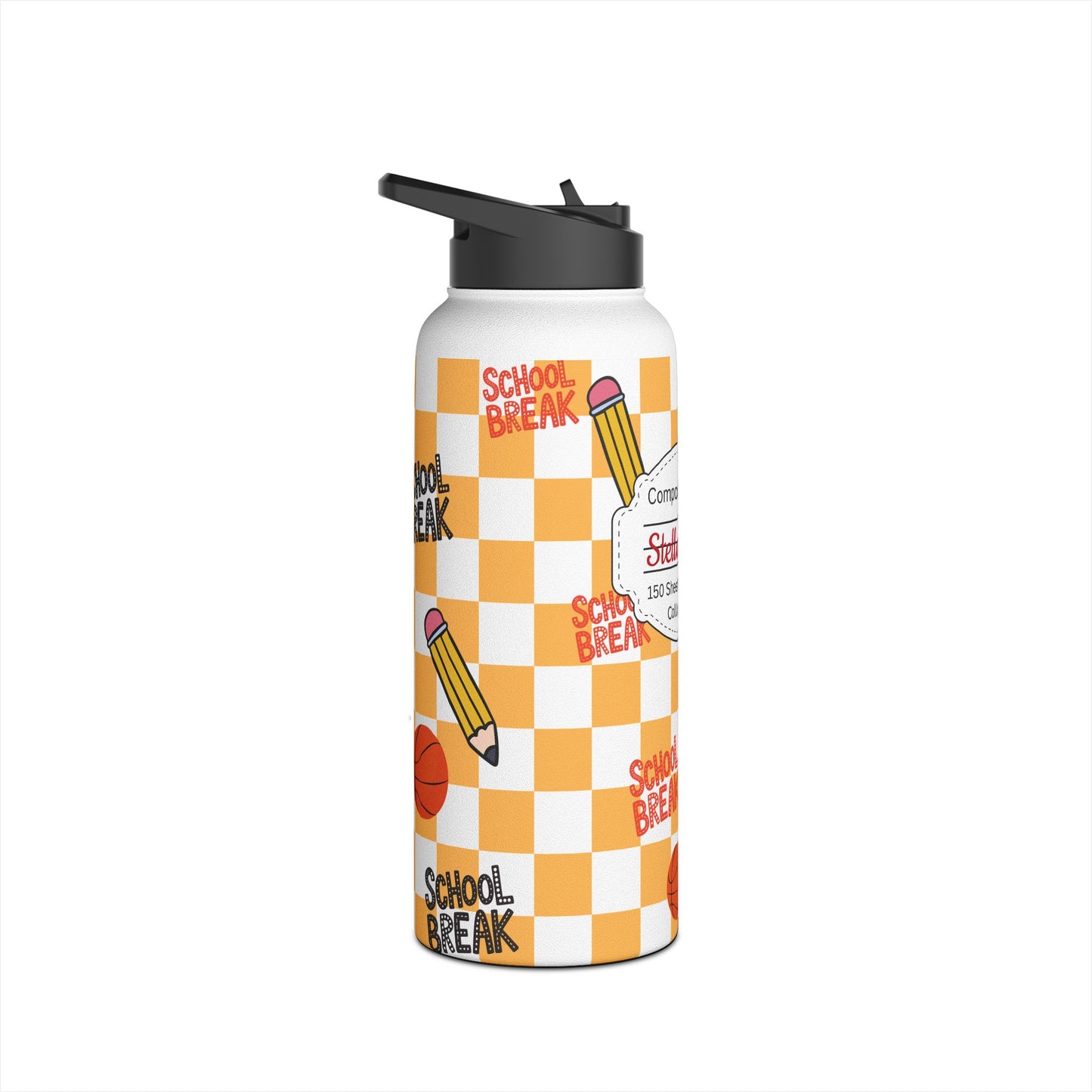 Personalized Orange Chalkboard Chic Inspired Stainless Steel Water Bottle for Kids, School Supplies, Eco-Friendly Drinkware, Back to School, Teacher Gifts