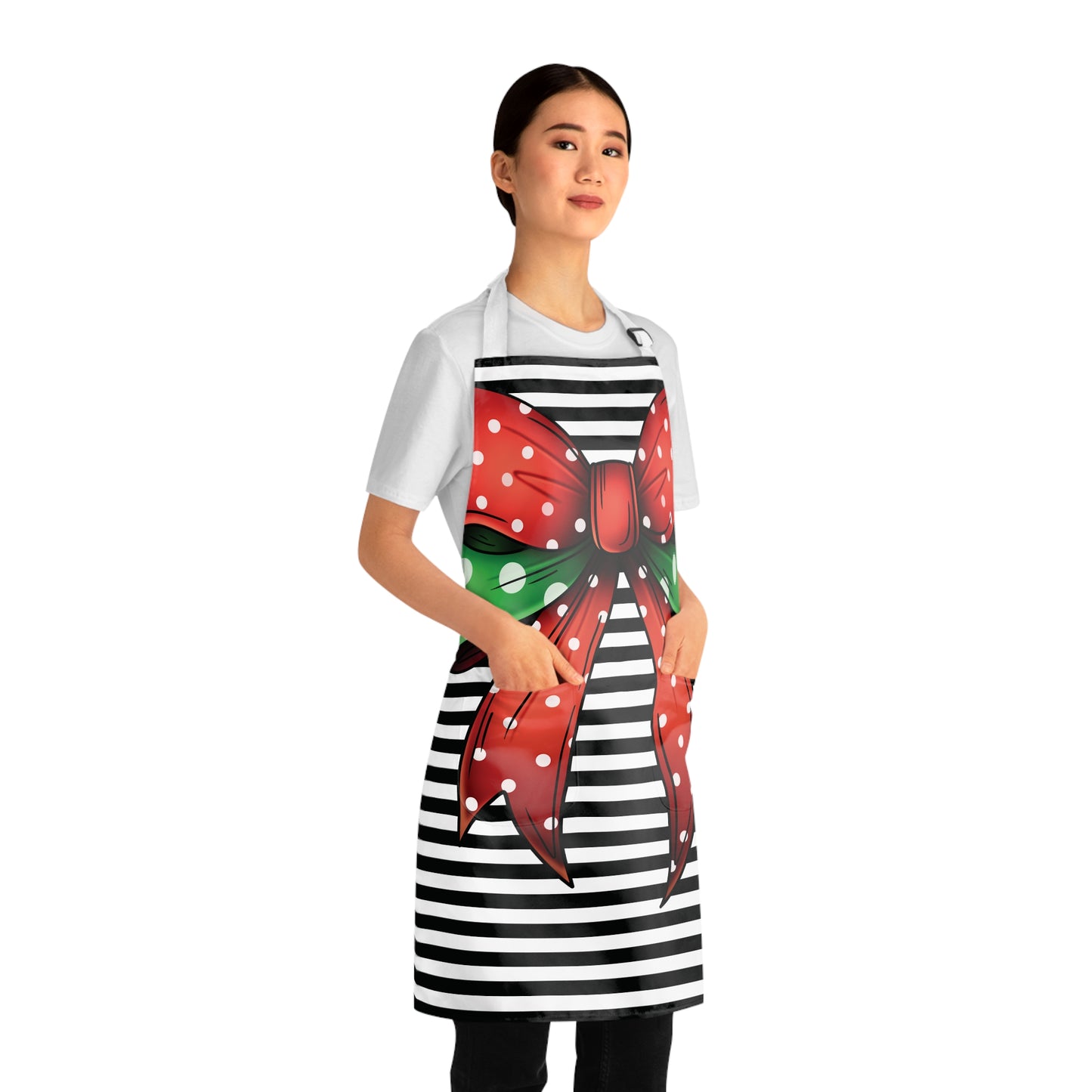 Striped Red Polka Dot Bow Grilling Apron AOP.