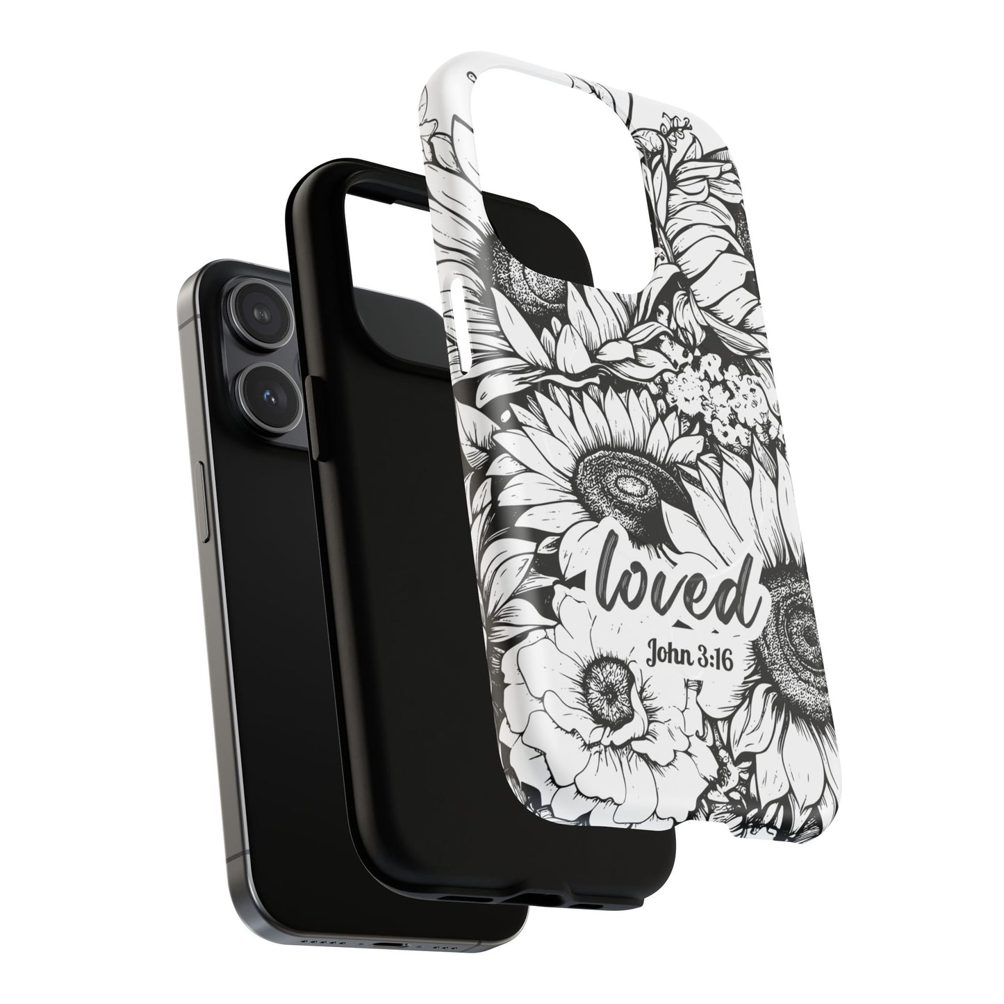 Loved John 3:16, Inspirational Gift, Tough iPhone Magnetic Case Scripture, Sunflower Bible Verse, MagSafe® iPhone® Tough Case, iPhone 14, iPhone 15, iPhone 16, Pro, Pro Max, Plus