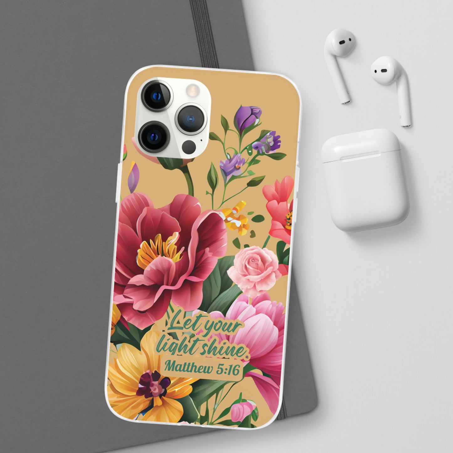 Floral Scripture Phone Case — "Let Your Light Shine" (Matthew 5:16) for iPhone and Samsung Cases.