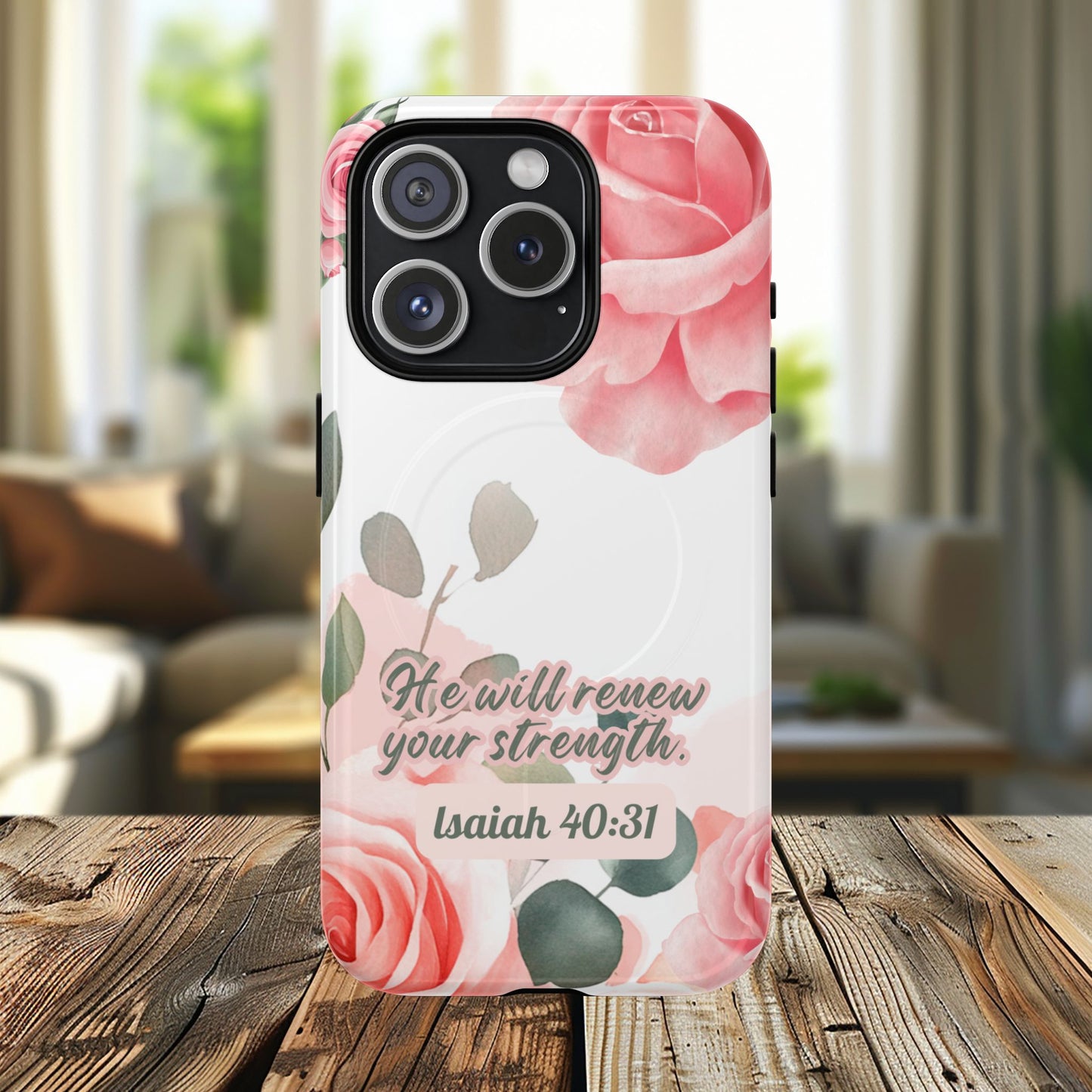 You will Renew your Strength Isaiah 40:11, Inspirational Gift, Tough iPhone Magnetic Case Scripture, Floral Bible Verse, MagSafe® iPhone®, iPhone 14, iPhone 15, iPhone 16, Pro, Pro Max, Plus.