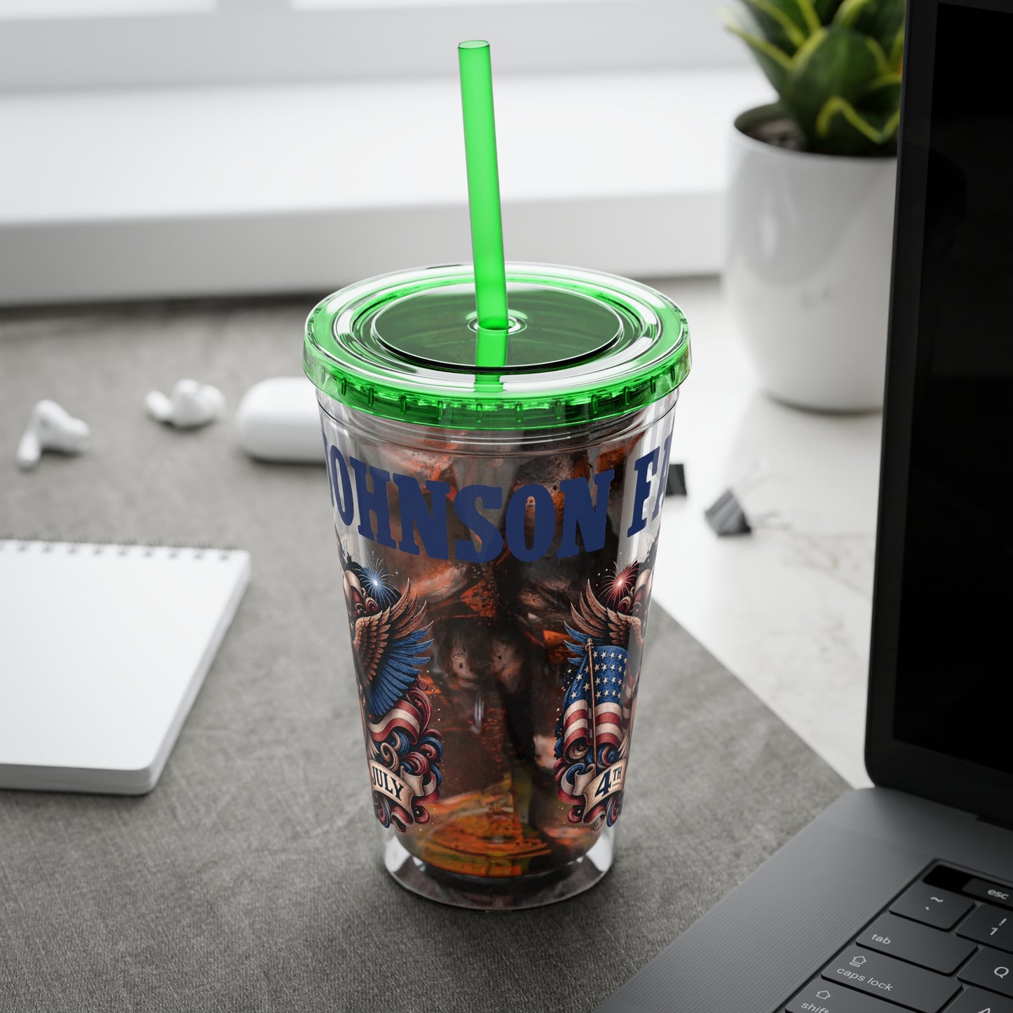 Patriotic Eagle 16oz Tumbler with Straw — "Happy 4th of July" USA Design