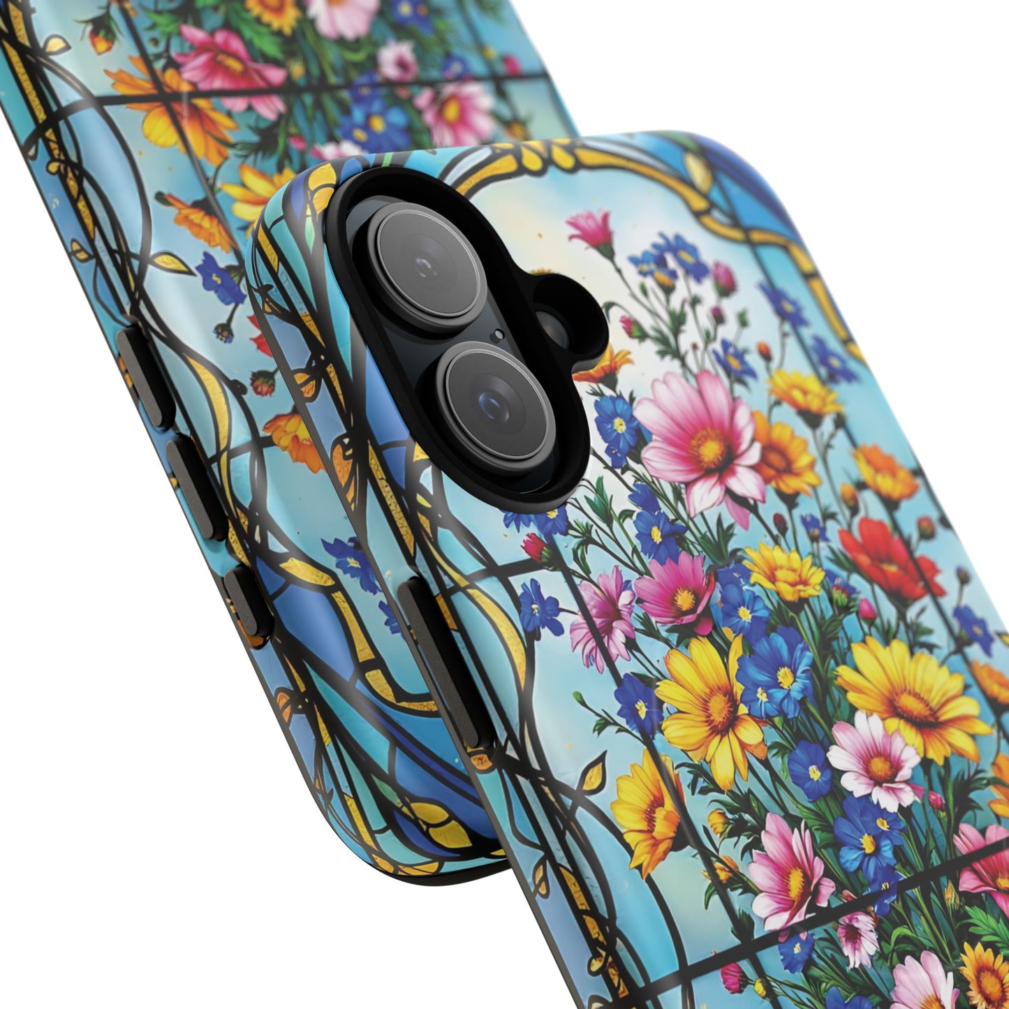 Floral Stained Glass Tough Magnetic Case, Durable Phone Cover, Gift for Nature Lovers, Unique Floral Design, Phone Accessories for All Occasions.