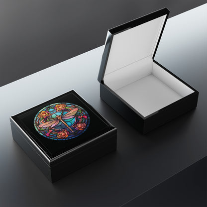 Dragonfly Stained Glass Jewelry Box — Floral Keepsake Trinket Box