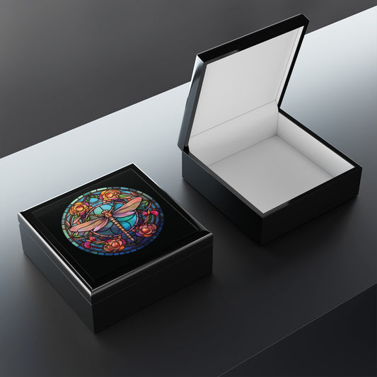 Dragonfly Stained Glass Jewelry Box — Floral Keepsake Trinket Box