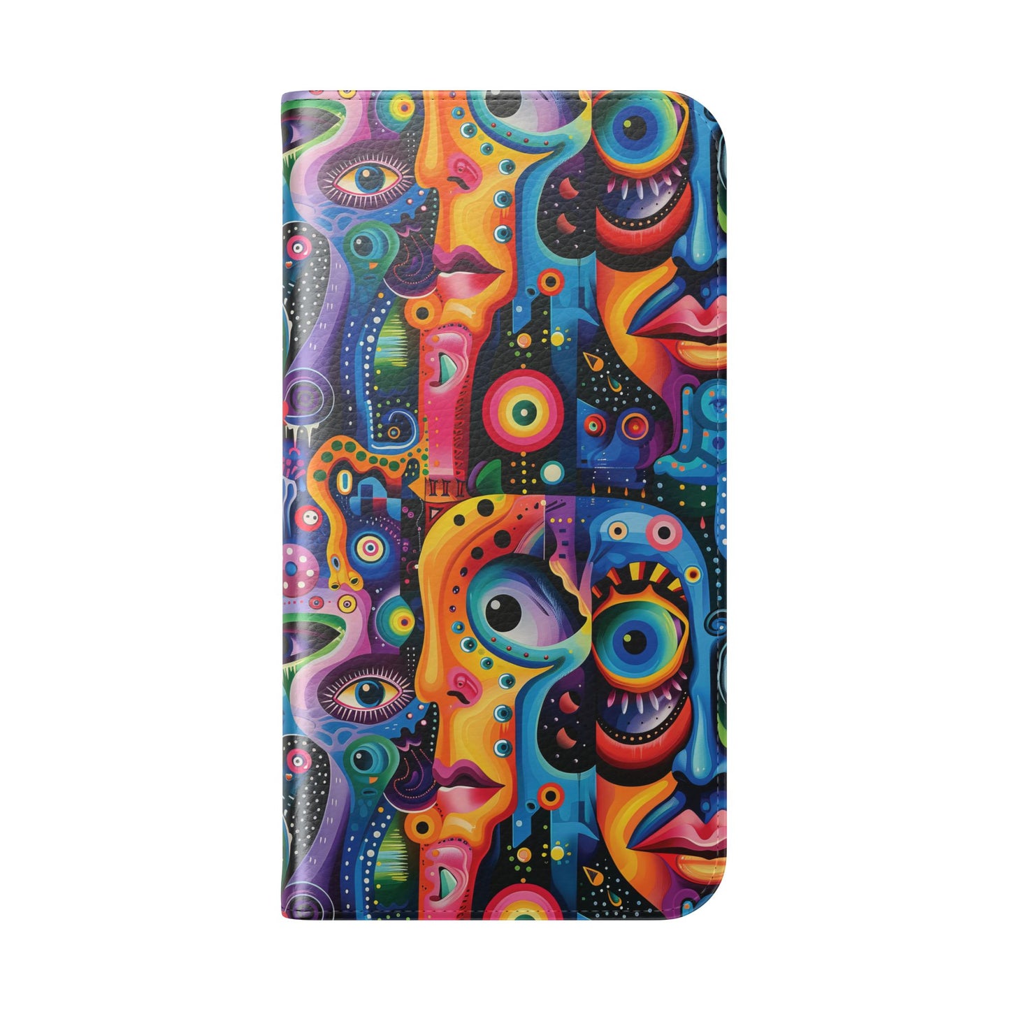 Psychedelic Visions Vibrant Art Flip iPhone and Samsung Phone Case - Colorful Faces Design for Phone Protection