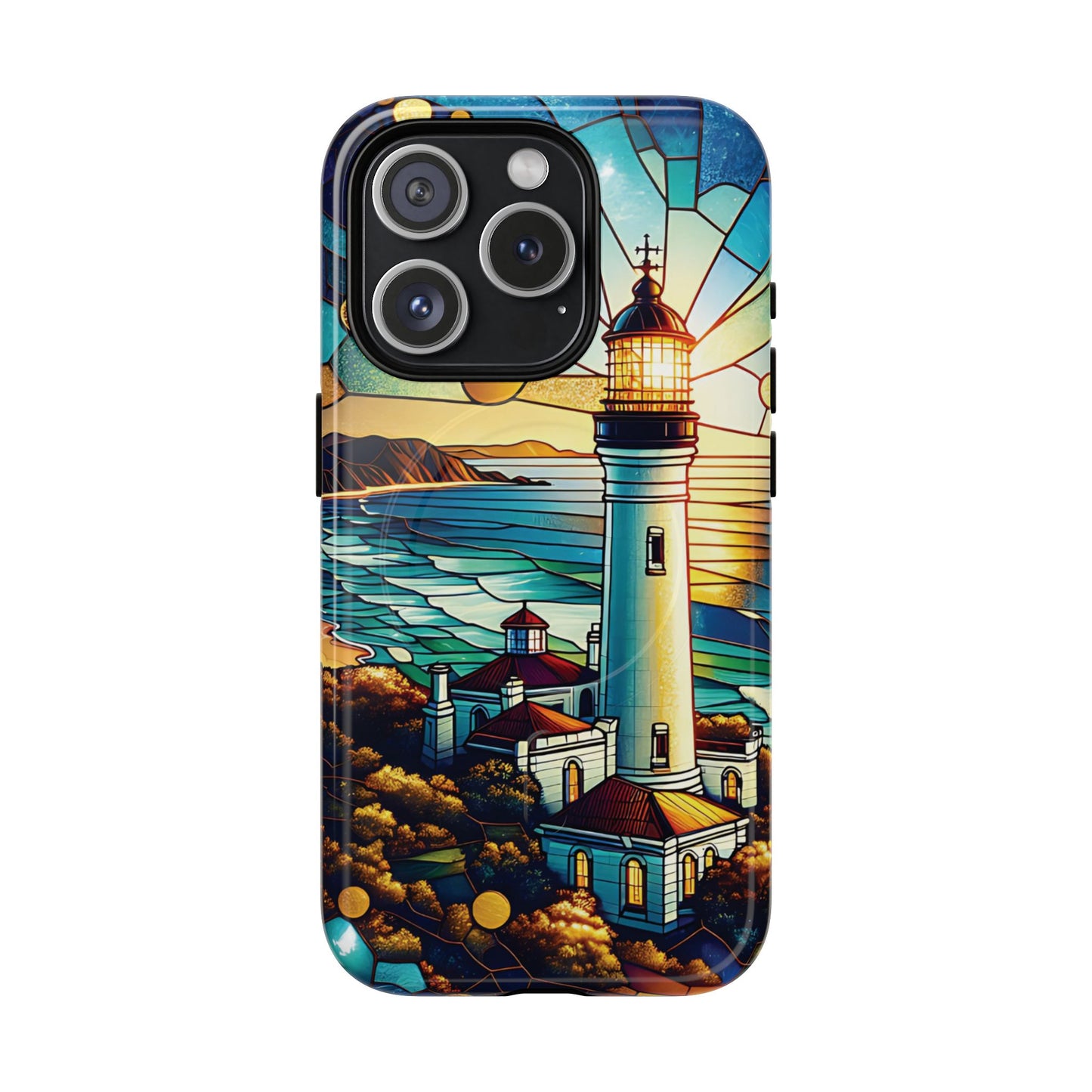 Stained Glass Lighthouse Phone Case - Tough Magnetic Cases, Unique Gifts for Nature Lovers, Beach Vibes, Travel Accessories, Coastal Decor