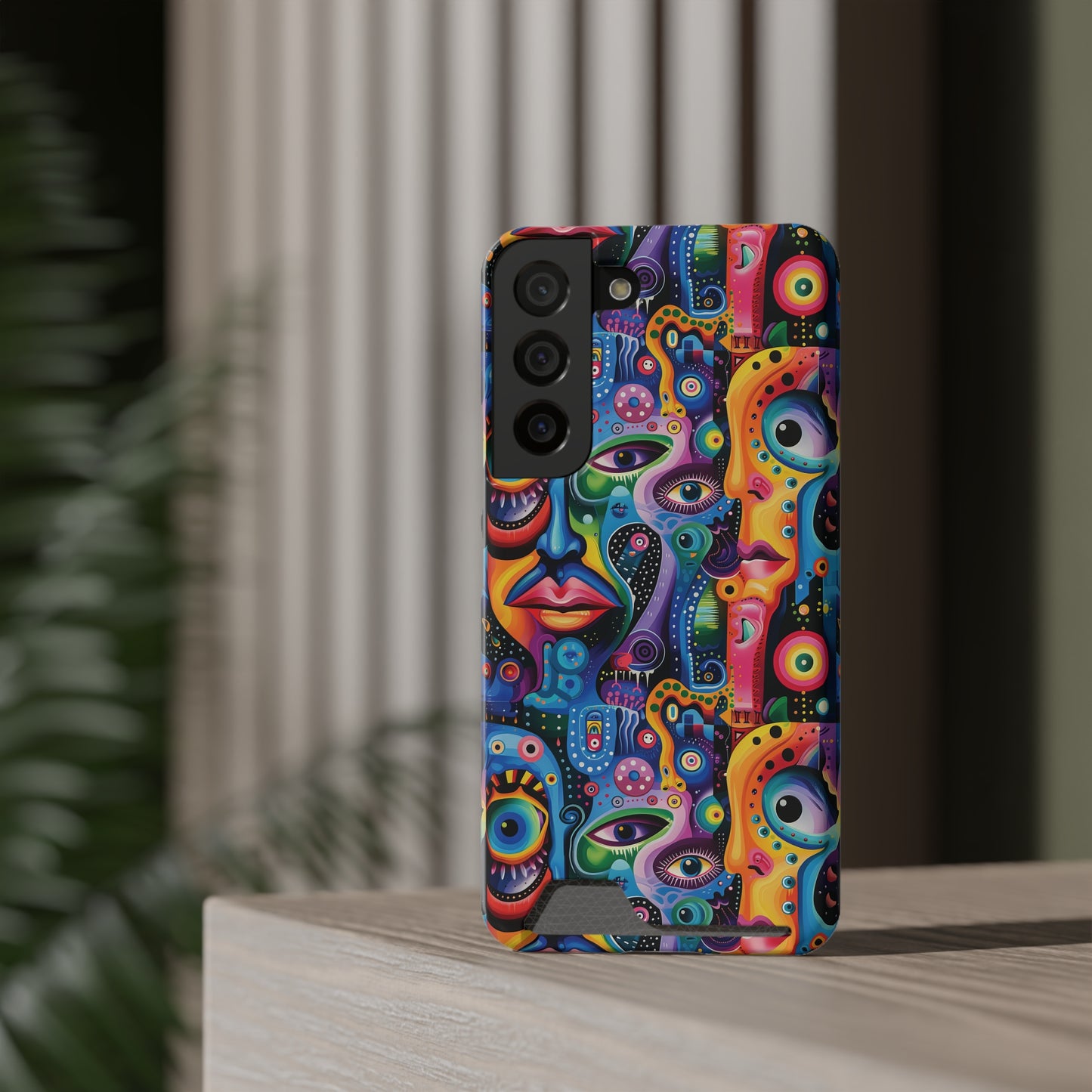 Psychedelic Visions Phone Case with Card Holder - Colorful and Stylish Design for Creatives