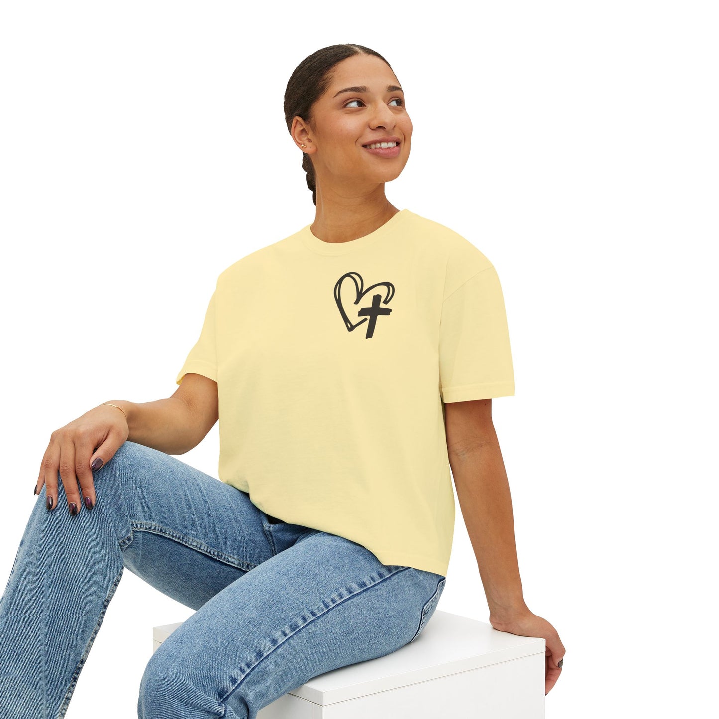 Faith and Floral Cross Women's Comfort Colors Boxy Tee