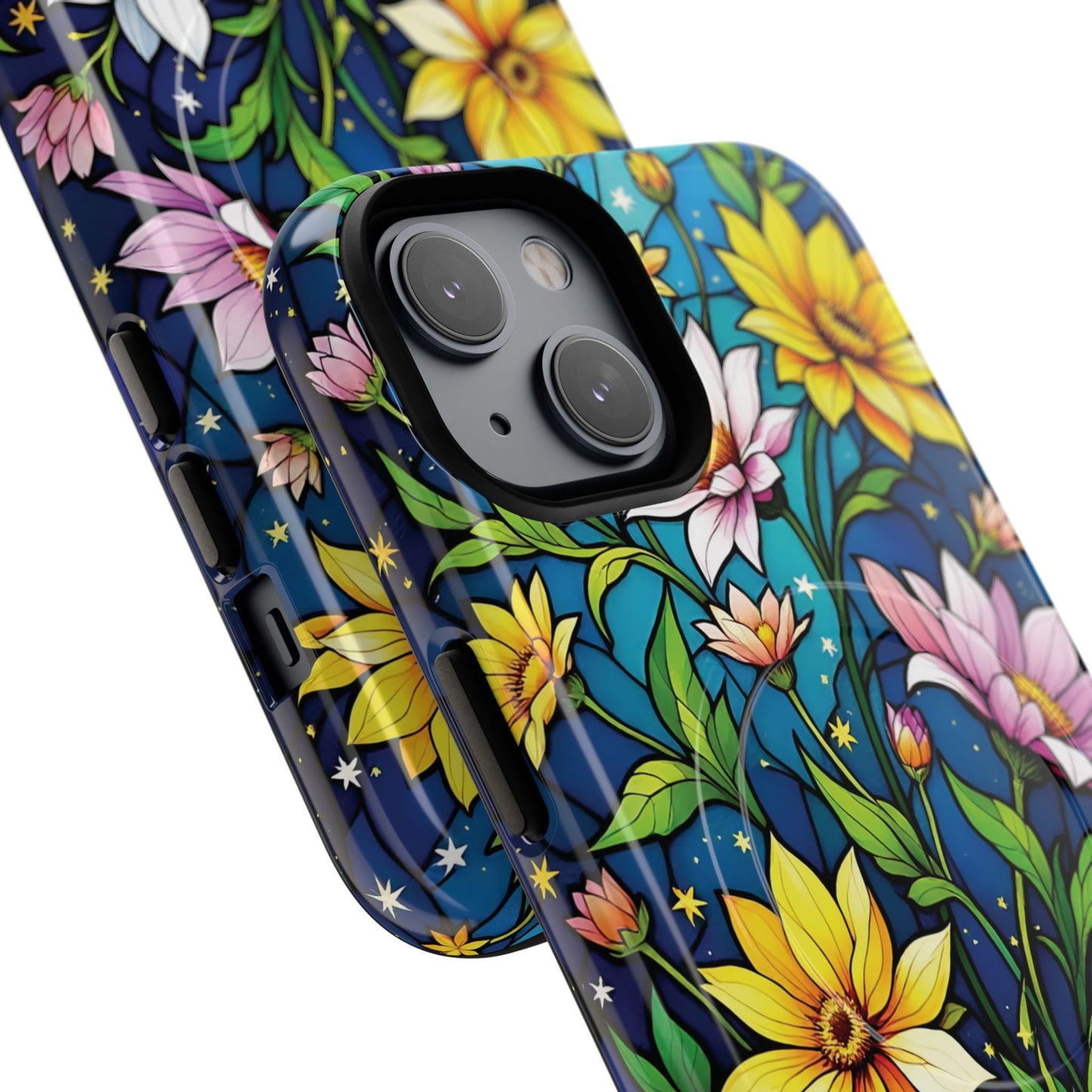 Flower Garden Stained Glass Phone Case, Tough Magnetic Cases, Floral Phone Cover, Durable Phone Accessories, Spring Gift, Birthday Present