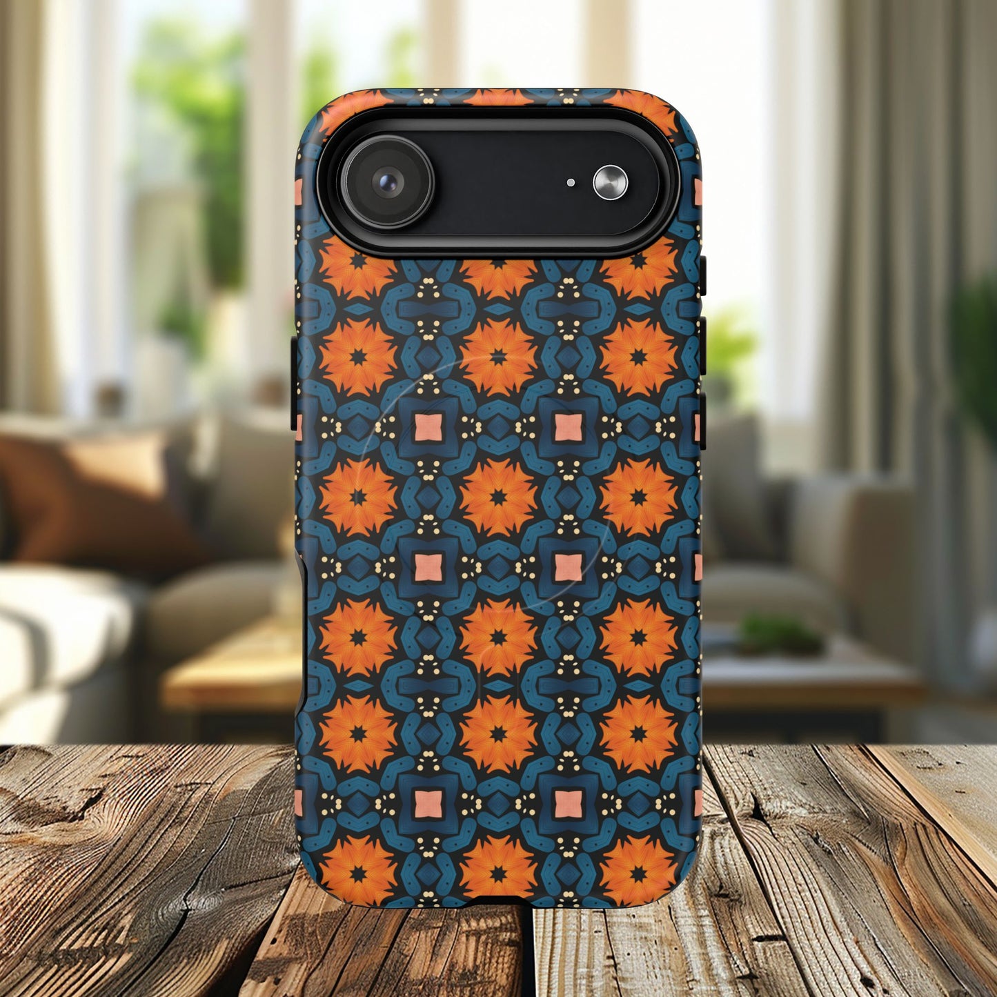 Saffron Tile Bloom Vibrant Floral Tough Magnetic iPhone Case, Durable iPhone Cover, Gift for Her, Floral Design, Unique iPhone Protection.