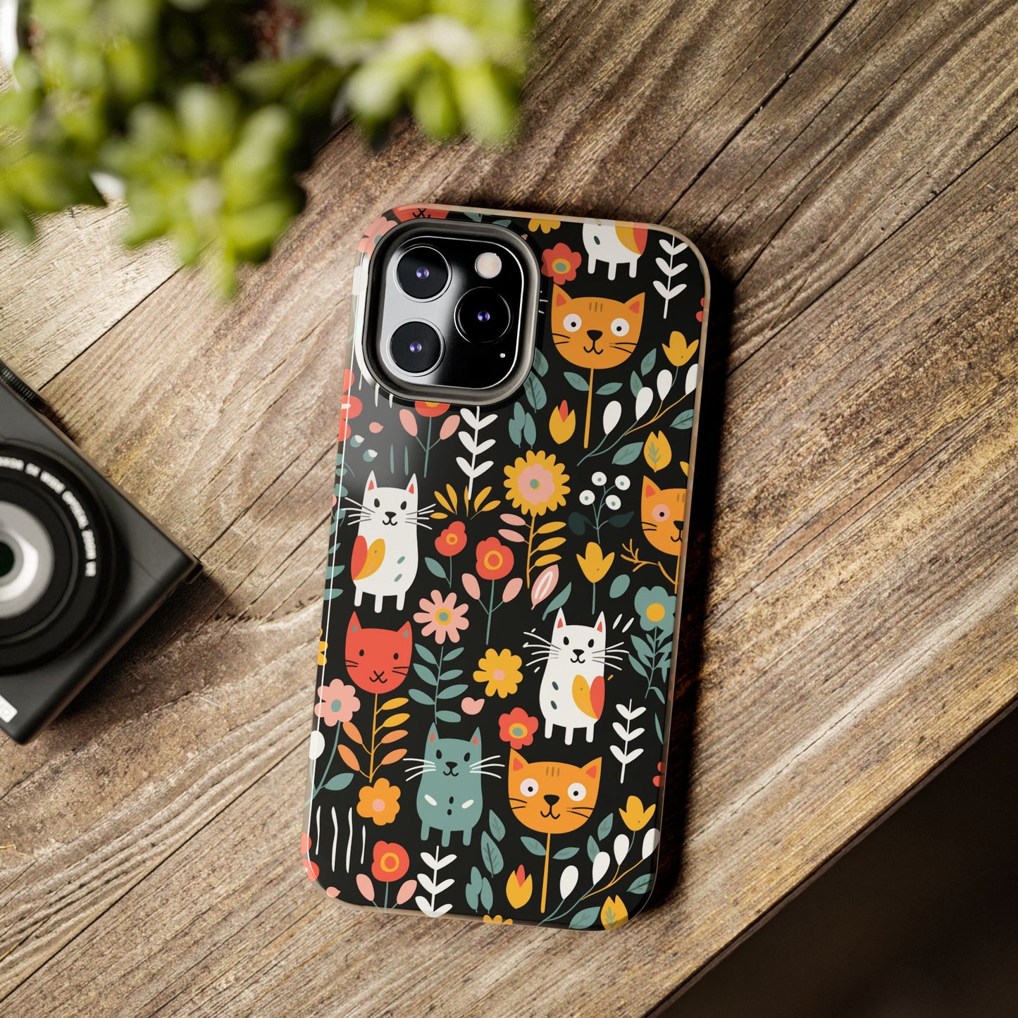 Whimsical Feline Garden iPhone and Samsung Tough Phone Cases,