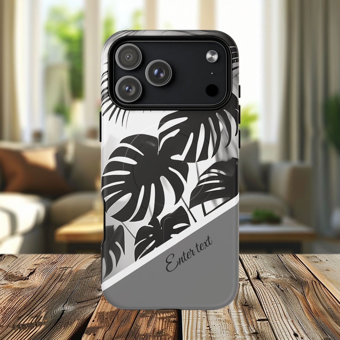 Personalized Monochrome Monstera Tropical Phone Case - Tough Magnetic MagSafe® Cases, Gifts for Nature Lovers, Stylish Phone Accessories, Gifts for Her.