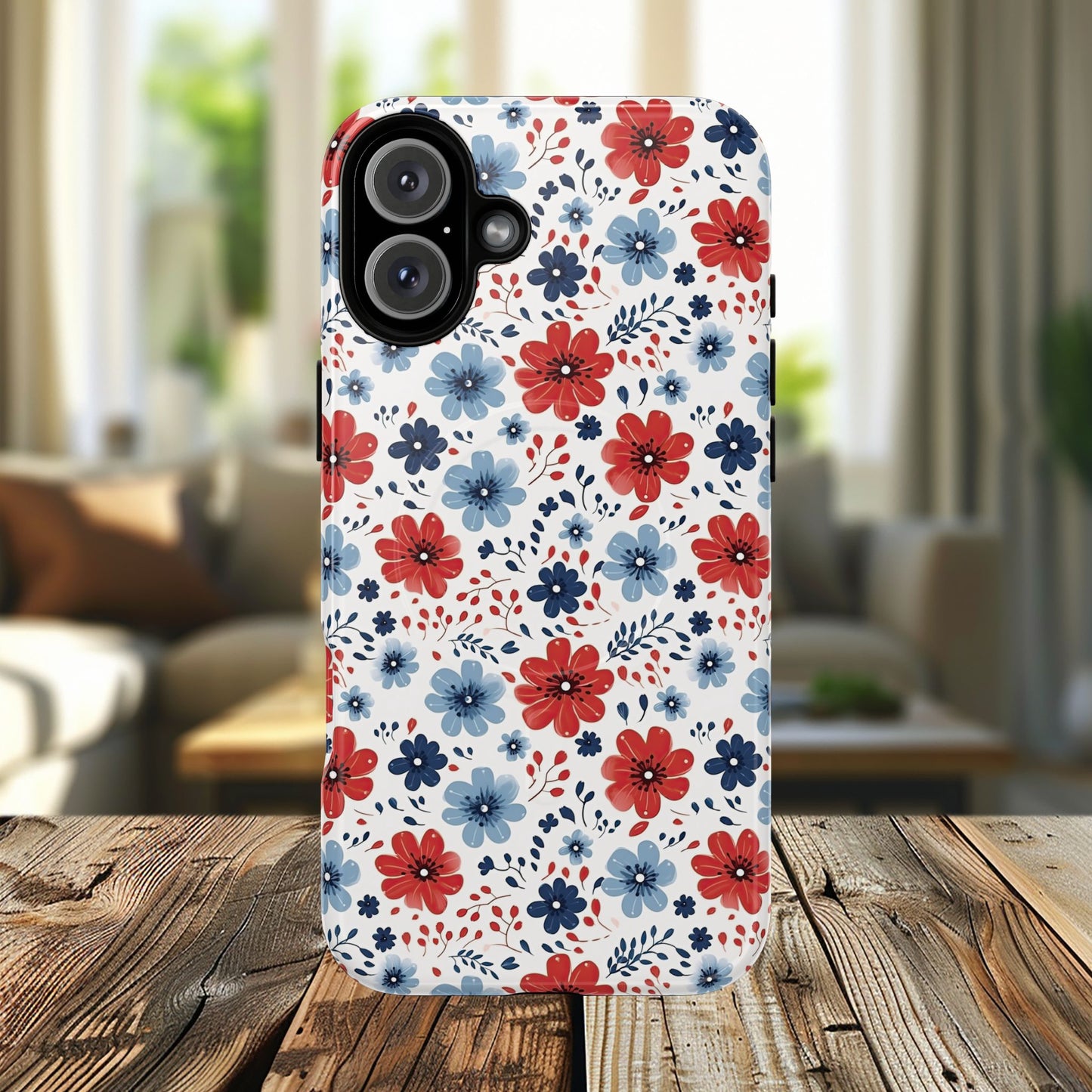 Patriotic Floral Dreams Tough Magnetic iPhone Cases, Durable, Stylish, Gift for Her, Protective Phone Cover, Spring Floral Design