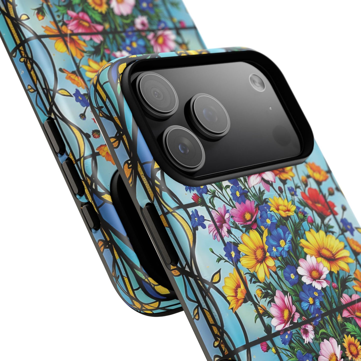 Floral Stained Glass Tough Magnetic Case, Durable Phone Cover, Gift for Nature Lovers, Unique Floral Design, Phone Accessories for All Occasions.
