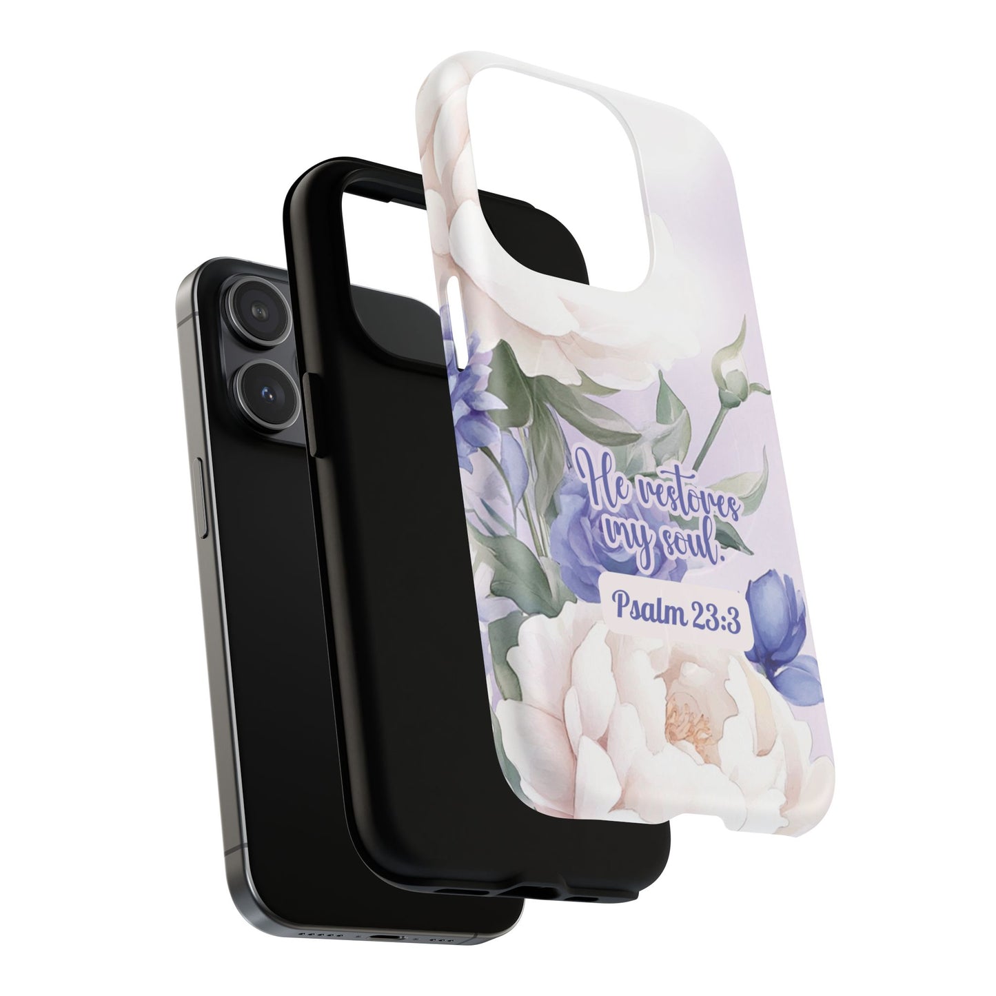 He Restores My Soul Tough iPhone Magnetic Cases, Christian Gift, MagSafe® iPhone® Tough Case, iPhone 13, 14, iPhone 15, iPhone 16, 17, Pro, Pro Max, Plus