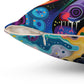 Psychedelic Visions Colorful Artistic Square Pillow | Vibrant Abstract Faces & Patterns Decor.