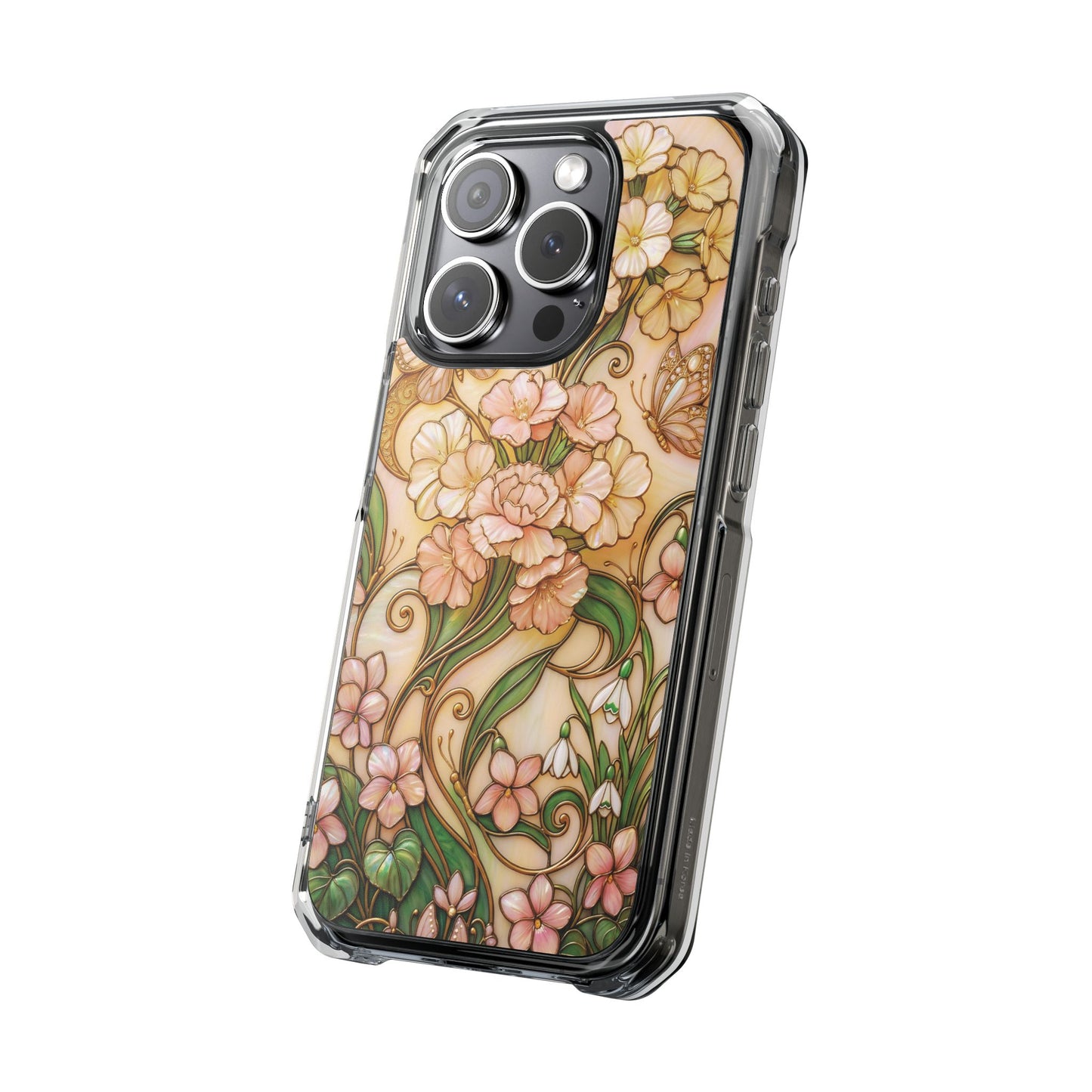 Floral Vintage Art Stained Glass Effect Nouveau Clear Magnetic Impact Case