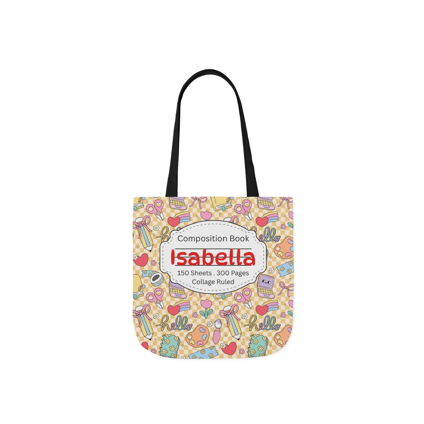 Personalized Doodle Daydream Composition Book Inspired Canvas Tote Bag with Colorful Straps, Cute School Bag, Eco-Friendly Tote, Back to School Shopping Bag, Teacher Gift Idea