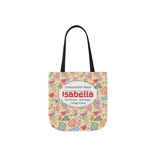 Personalized Doodle Daydream Composition Book Inspired Canvas Tote Bag with Colorful Straps, Cute School Bag, Eco-Friendly Tote, Back to School Shopping Bag, Teacher Gift Idea