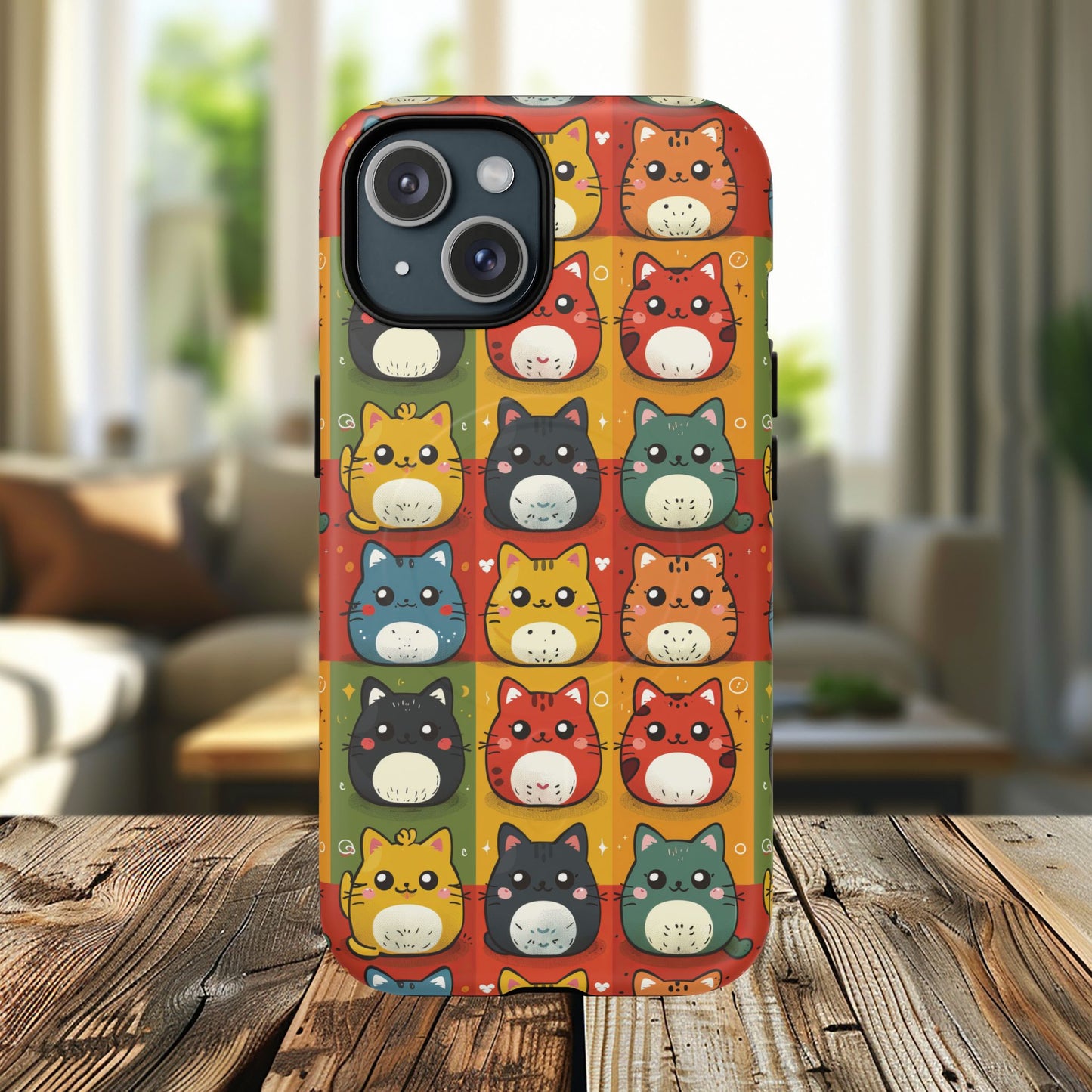 Cute Kawaii Cat iPhone Case, Tough Magnetic iPhone Case, Animal Lover Gift, Kawaii iPhone Cover, Fun Cat Design