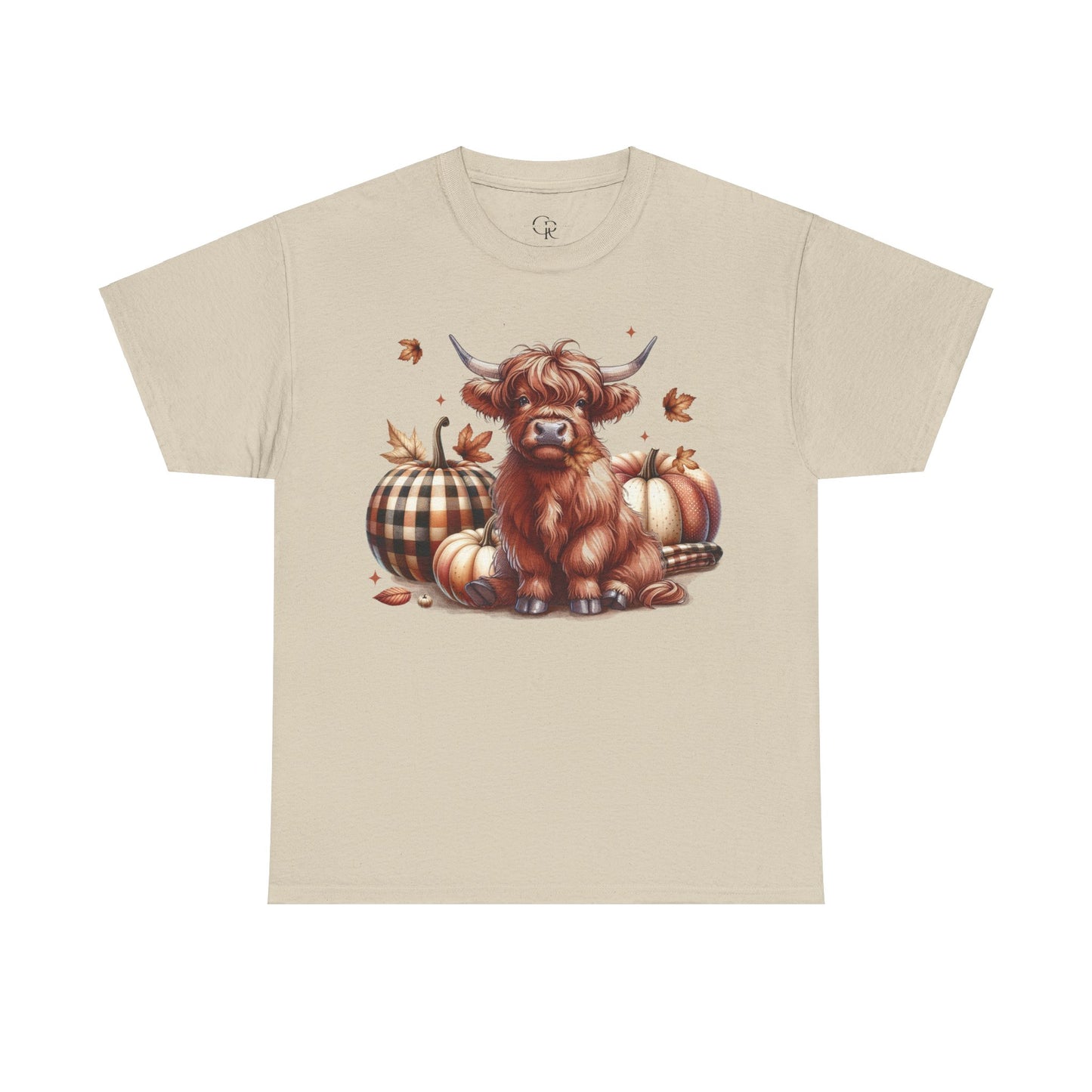 Autumn Highland Cow Charm Unisex Heavy Cotton Tee