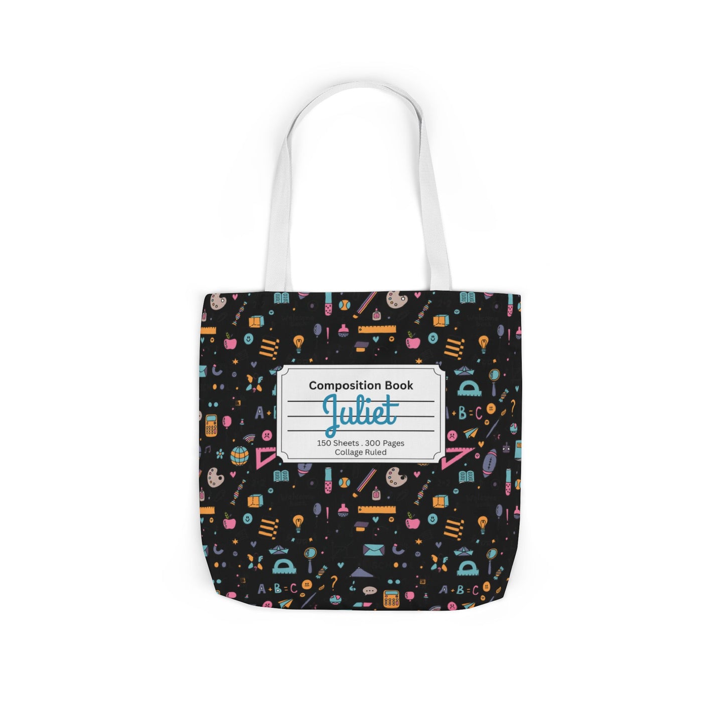 Personalized Chalkboard Chic Composition Book Inspired Canvas Tote Bag with Colorful Straps, Cute School Bag, Eco-Friendly Tote, Back to School Shopping Bag, Teacher Gift Idea