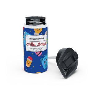 Personalized Blue Kawaii Composition Book Inspired Stainless Steel Water Bottle for Kids, School Supplies, Eco-Friendly Drinkware, Back to School, Teacher Gifts