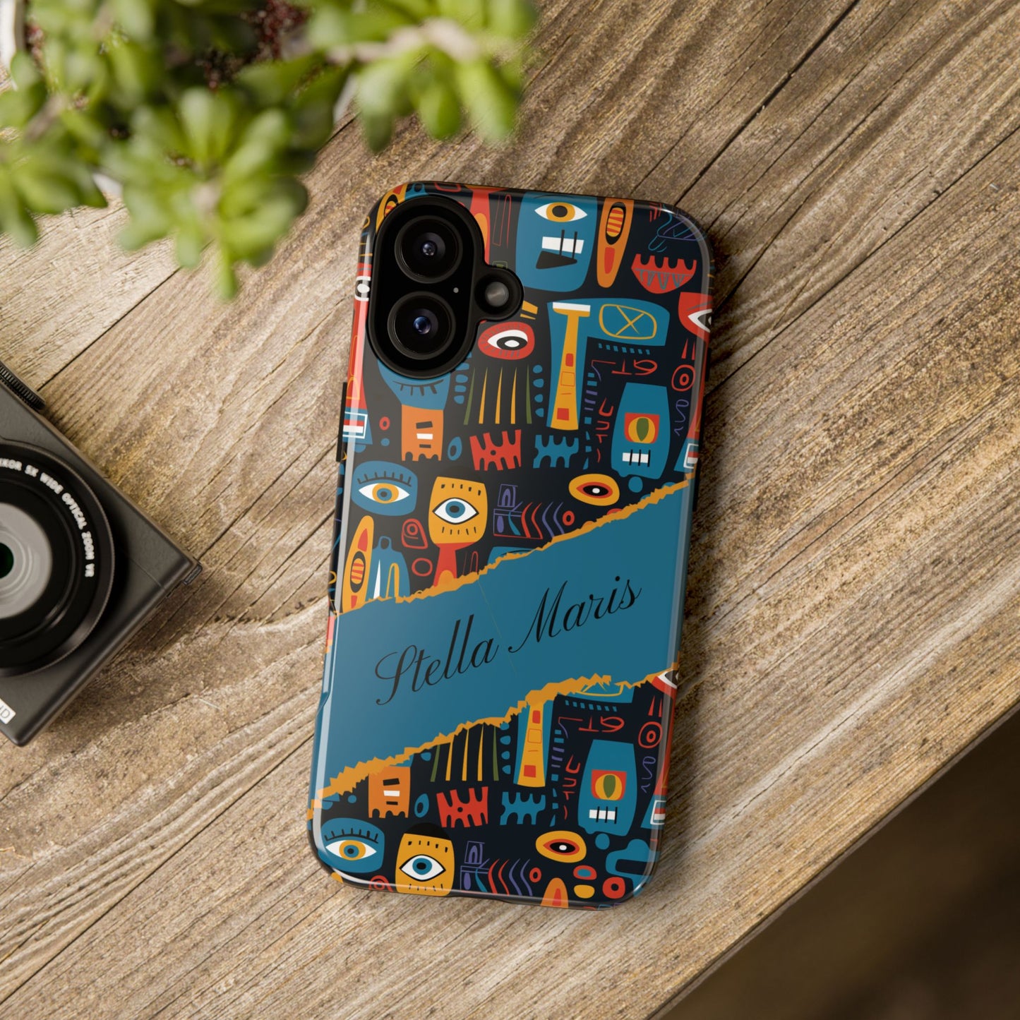 Personalized Colorful Abstract Faces Tough iPhone, Google and Samsung Case with Custom Name, Artistic Phone Cover, Phone Protector