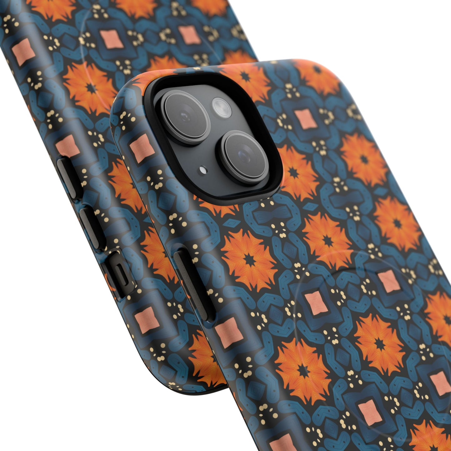 Saffron Tile Bloom Vibrant Floral Tough Magnetic iPhone Case, Durable iPhone Cover, Gift for Her, Floral Design, Unique iPhone Protection.