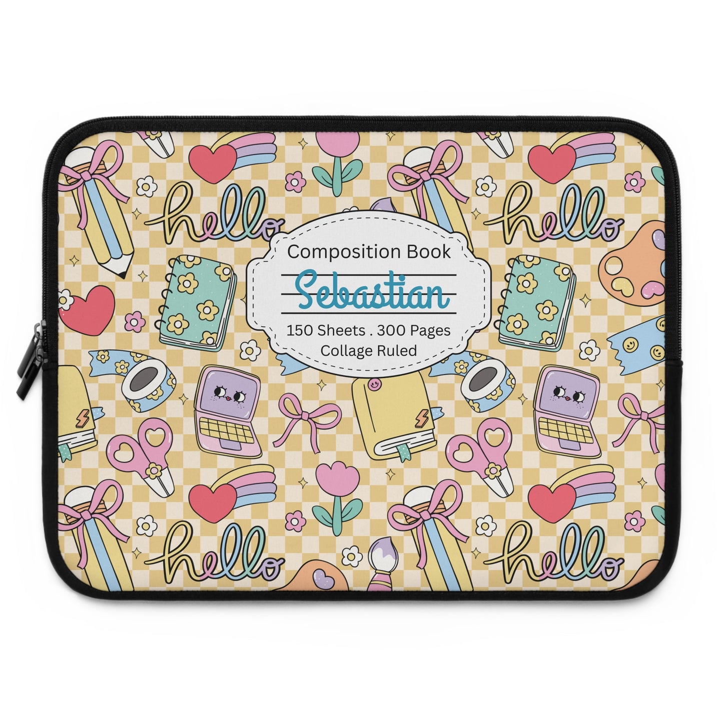 Personalized Doodle Daydream Laptop Sleeve with Composition Book Inspired Design, Customizable Tech Case, School Supplies, Gift for Students, College Essentials, Back to School