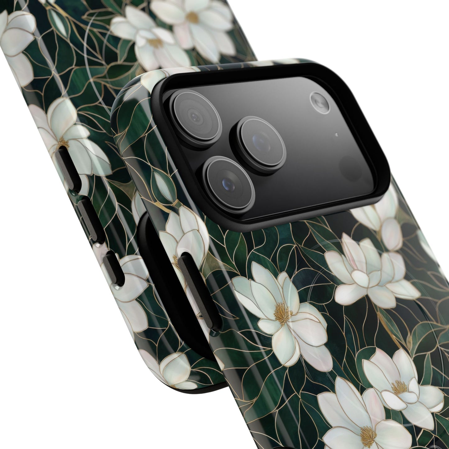 Midnight Magnolia Tough iPhone Magnetic Case, Stylish Stained Glass iPhone Protection, Nature Lover Gift, Spring Vibes