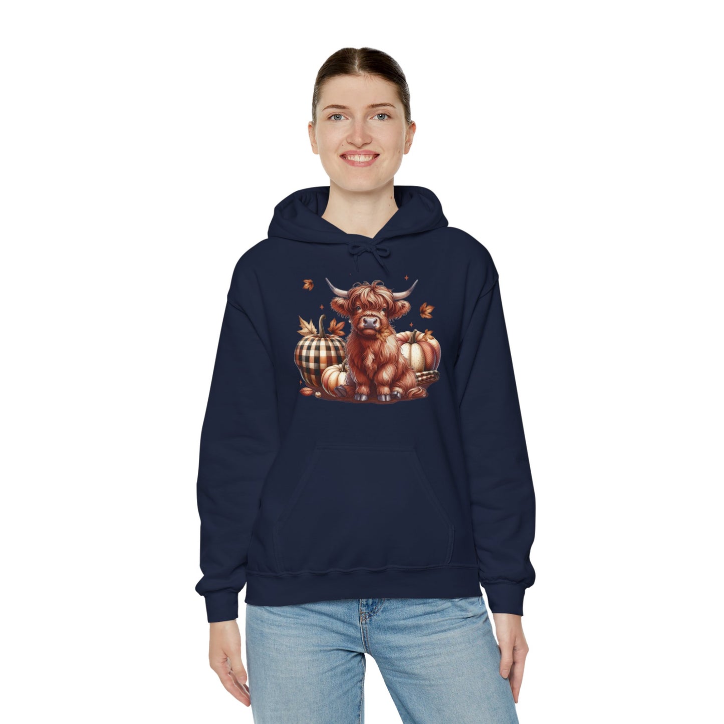 Autumn Highland Cow Charm Unisex Heavy Blend™ Hooded Sweatshirt