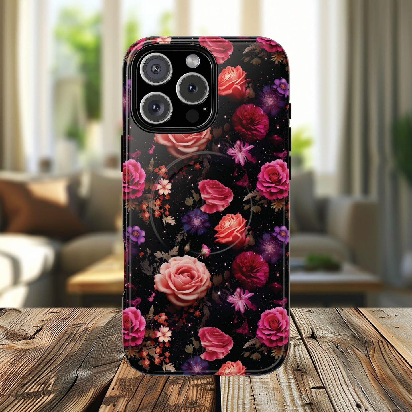 Starry Rose Garden Tough Magnetic Phone Case, Stylish Phone Cover, Gift for Her, Elegant Floral Design, Durable Phone Accessories