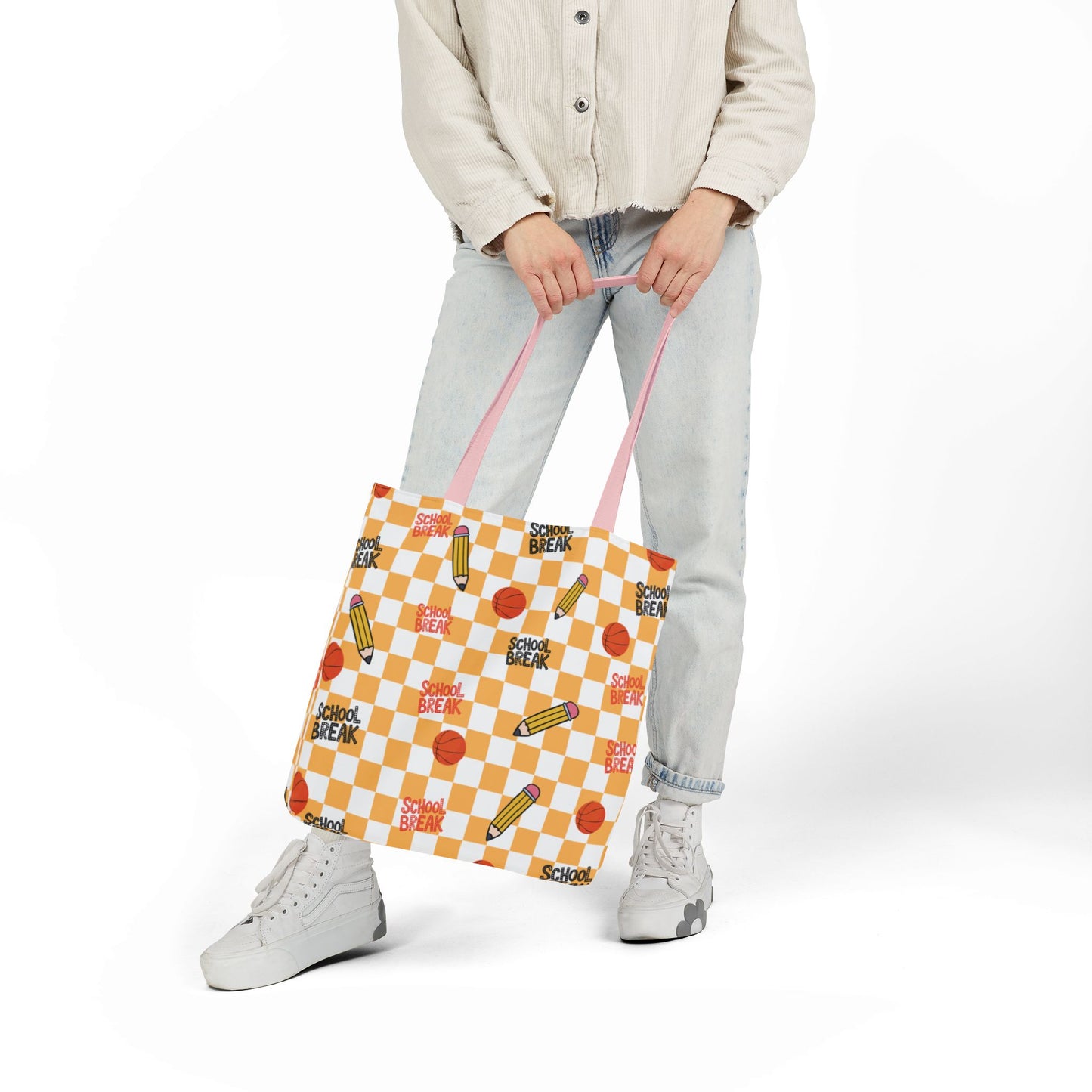 Personalized Orange Schoolyard Chic Composition Book Inspired Canvas Tote Bag with Colorful Straps, Cute School Bag, Eco-Friendly Tote, Back to School Shopping Bag, Teacher Gift Idea