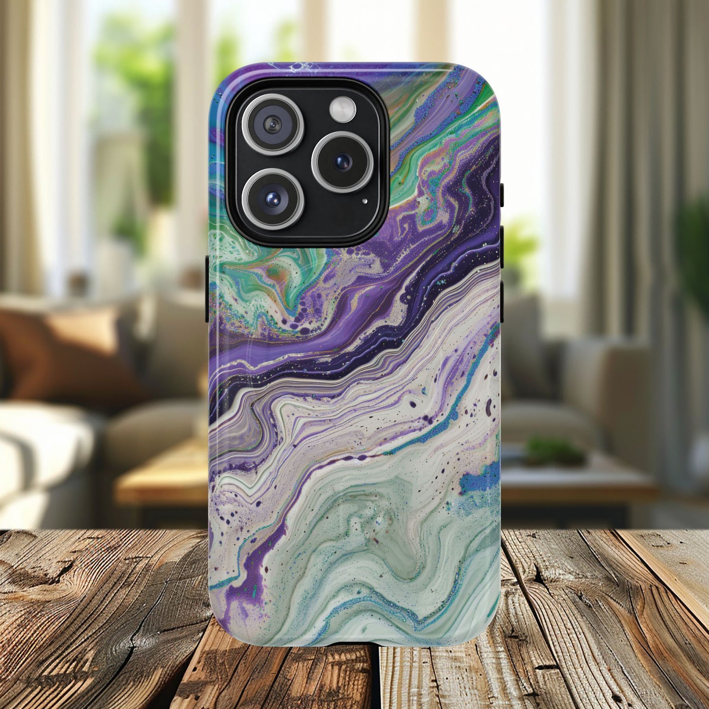 Stylish Purple Acrylic Tough Magnetic iPhone Cases, Unique Protective Cases for iPhone, Colorful Marble Design, Great Gift for iPhone Lovers
