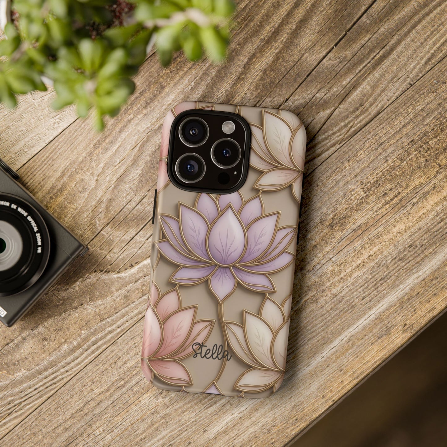 Personalized Lotus Floral Stained Glass Effect Tough Phone Case