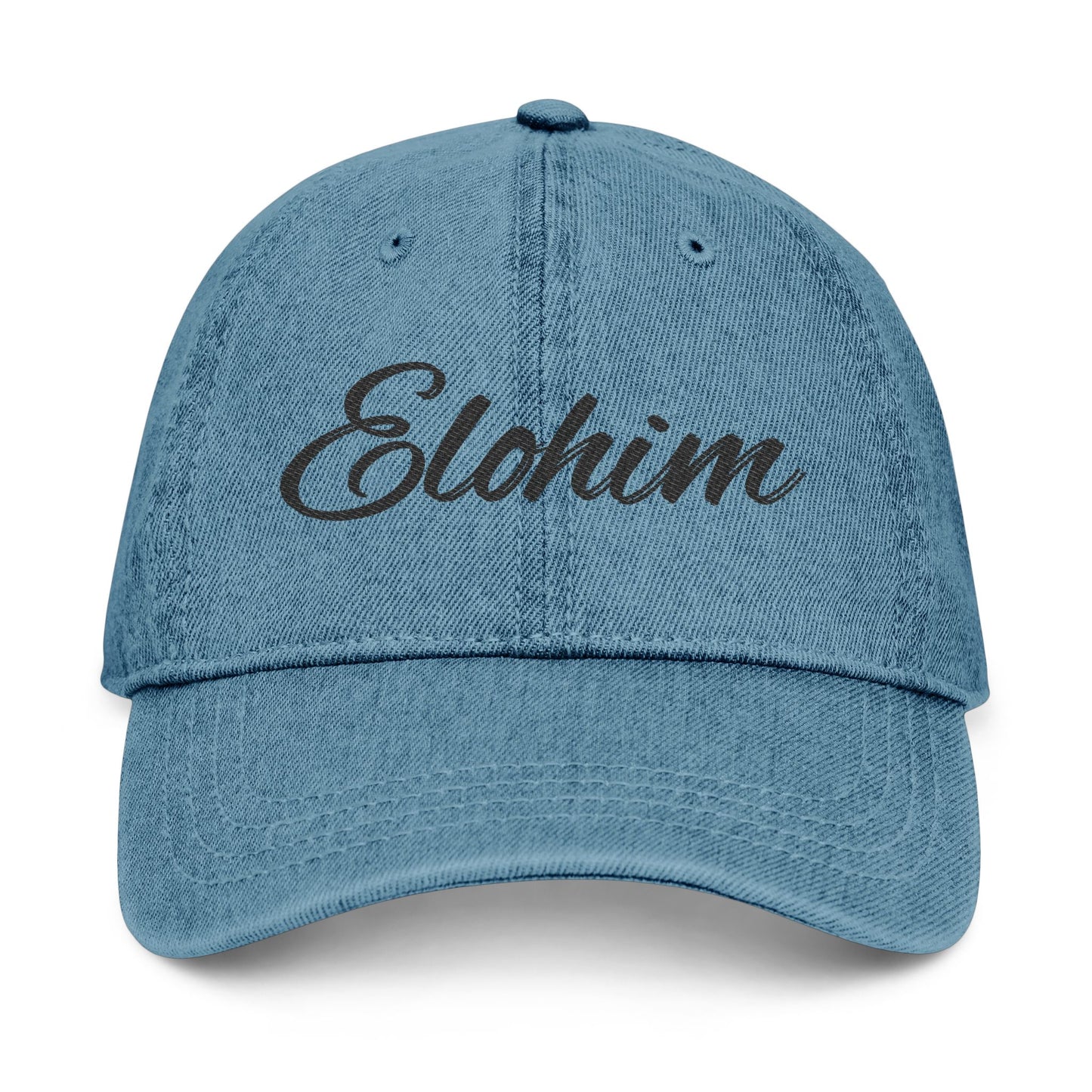 Denim 'ELOHIM, GENESIS 1:1' Hat (Embroidery), Stylish Casual Hat, Gift for Him/Her, Summer Accessory, Trendy Streetwear, Spiritual Fashion.