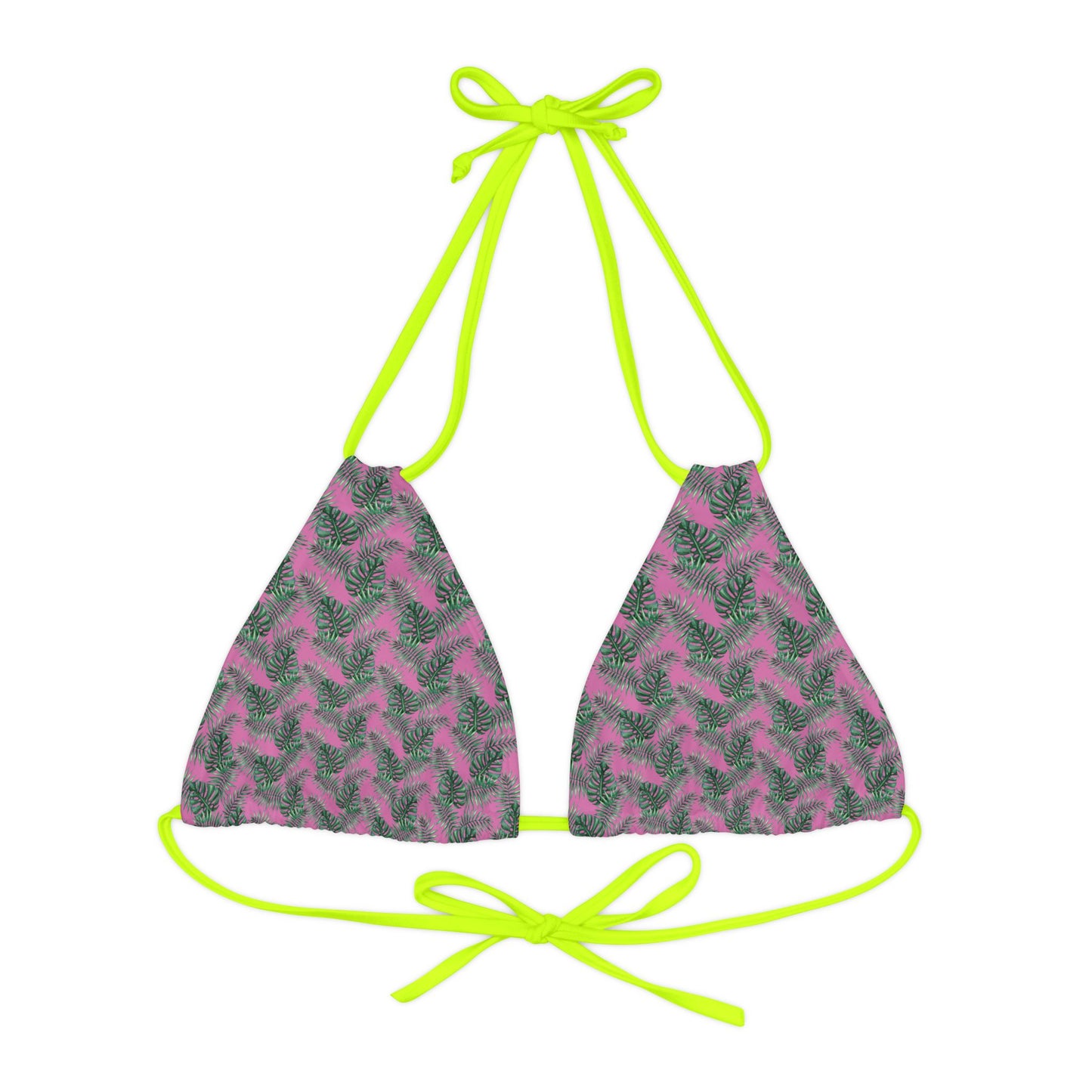 Pink Tropical Bliss Strappy Triangle Bikini Top (AOP)- (PY)