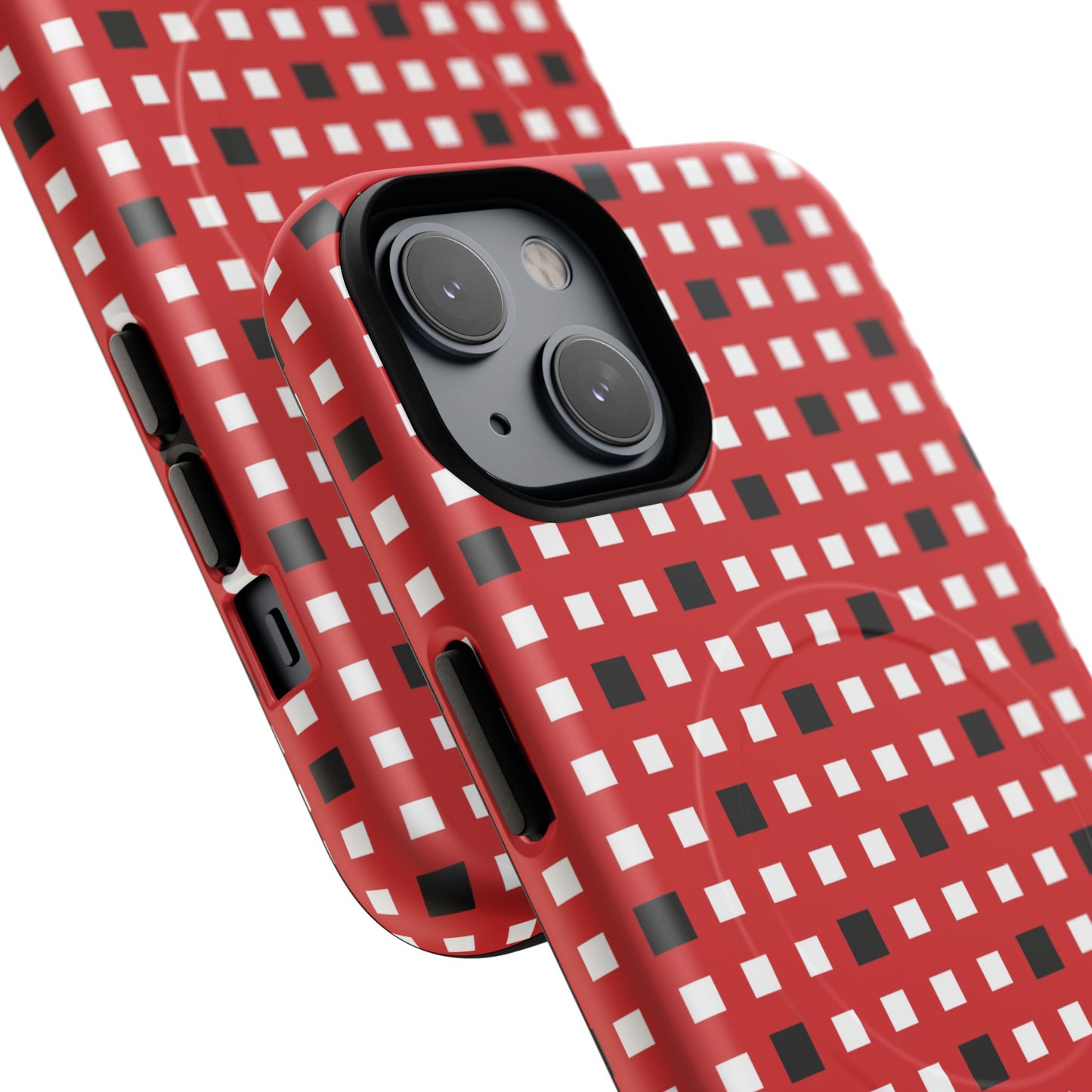 Crimson Gridlock Tough iPhone Magnetic Cases, Durable iPhone Accessories, Gift for Tech Lovers, Modern Design