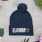 Pom-Pom Knit Cap with 'ELOHIM, GENESIS 1:1'  Embroidery Beanie - Stylish Winter Accessory for All Ages, Perfect Gift for Birthdays, Holidays, and Outdoor Activities