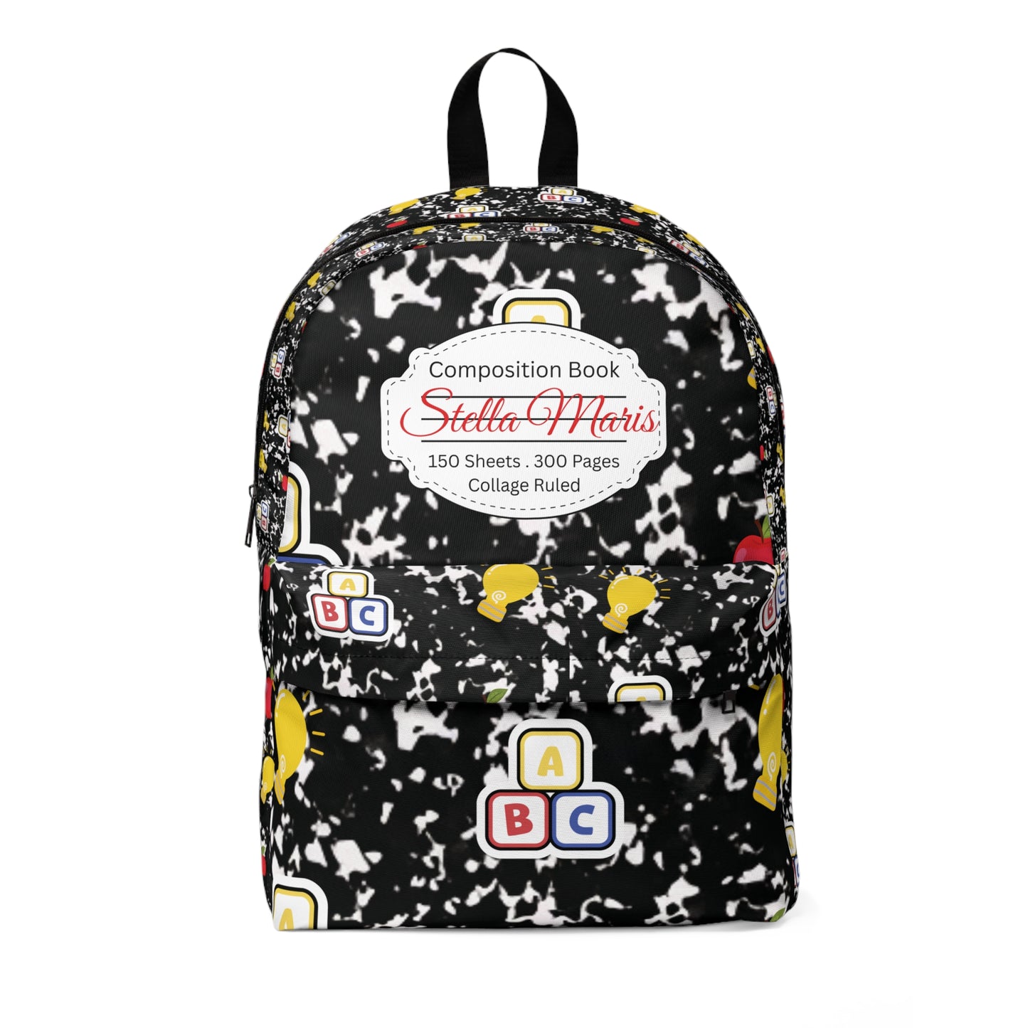 Personalized Black Composition Book Inspired Colorful Kids' Backpack, School Bag, Fun Pattern Backpack, Cute Child's Rucksack, Composition Backpack, Unique School Supplies