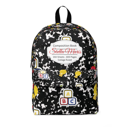 Personalized Black Composition Book Inspired Colorful Kids' Backpack, School Bag, Fun Pattern Backpack, Cute Child's Rucksack, Composition Backpack, Unique School Supplies