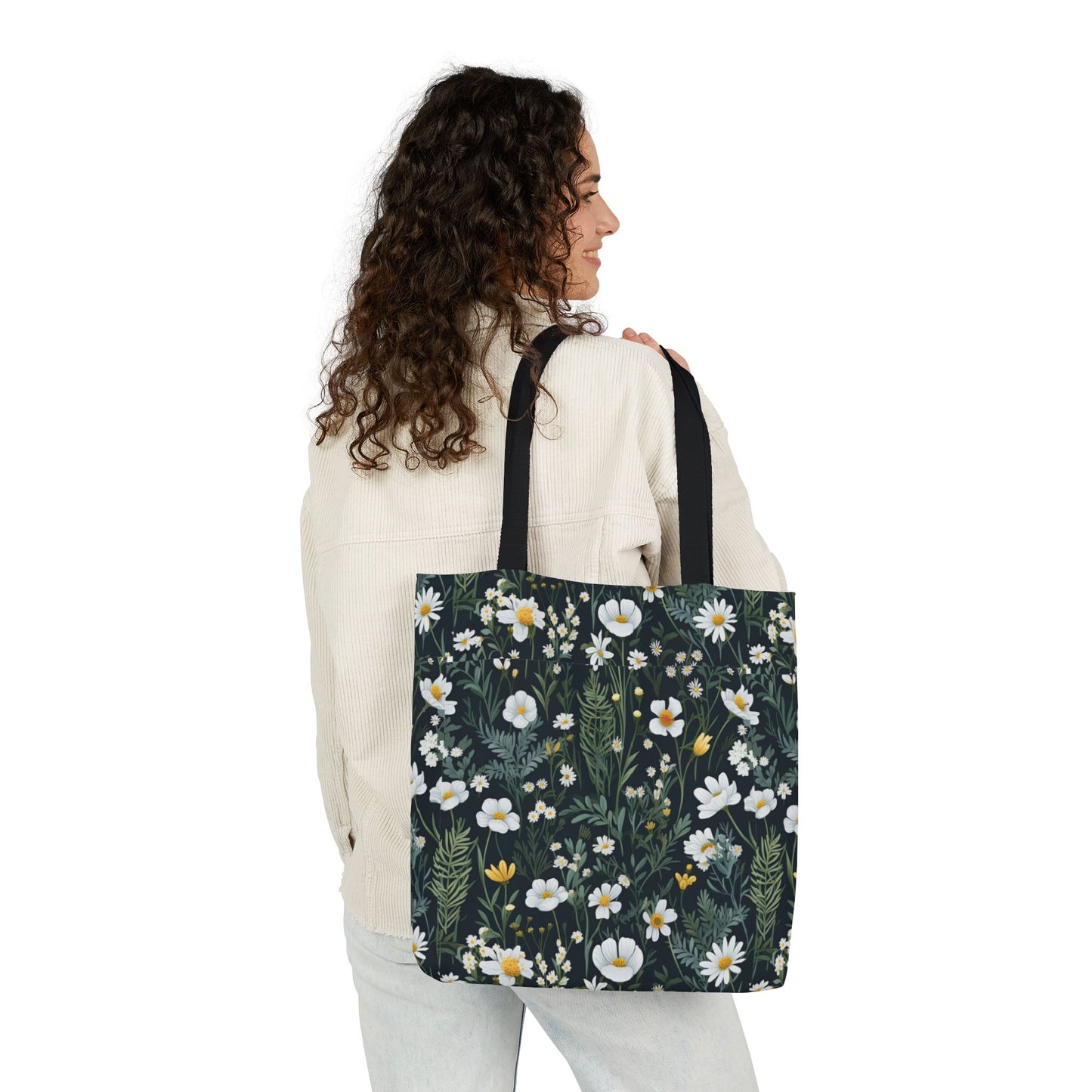 Daisy Delight Floral Canvas Tote Bag with 5-Color Straps | Eco-Friendly Shopping Bag