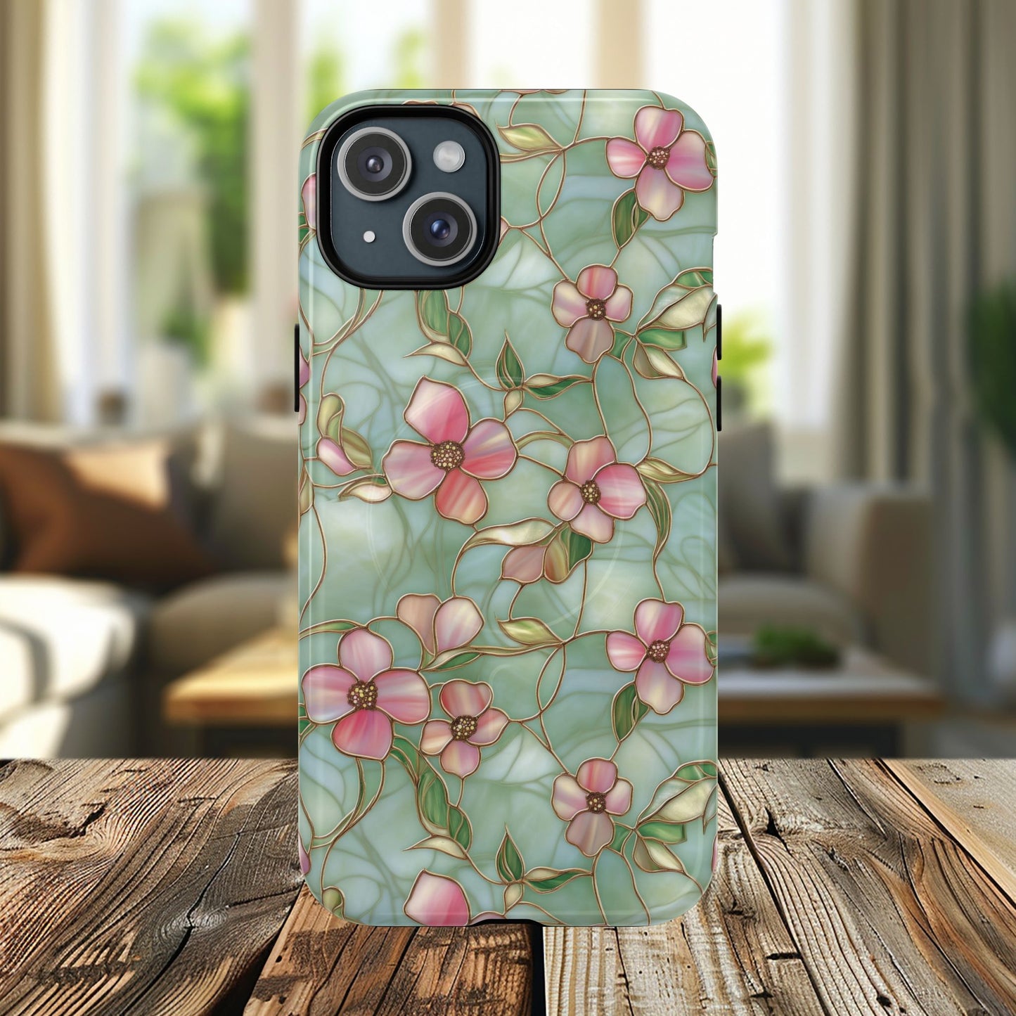 Aqua Bloom Serenity Tough iPhone Magnetic Cases, Cute Flower Design, Stylish Protection, Gift for Her, Trendy Accessories, iPhone MagSafe Accessory.