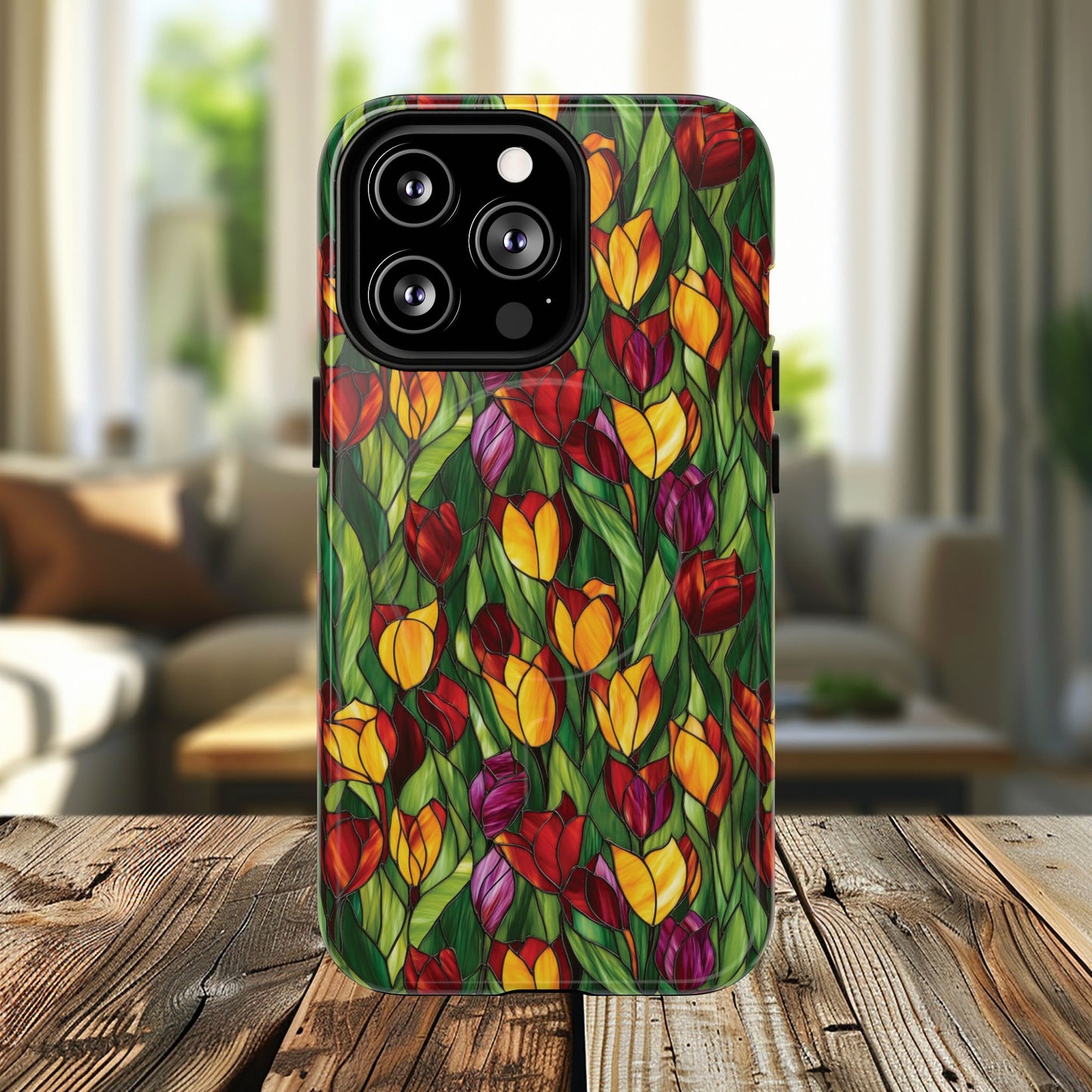 Floral Luminous Whirl Tough Magnetic iPhone Case, Stylish Protection for Everyday Life, Gift for Flower Lovers, Unique iPhone Accessory, Stained Glass iPhone Protection.