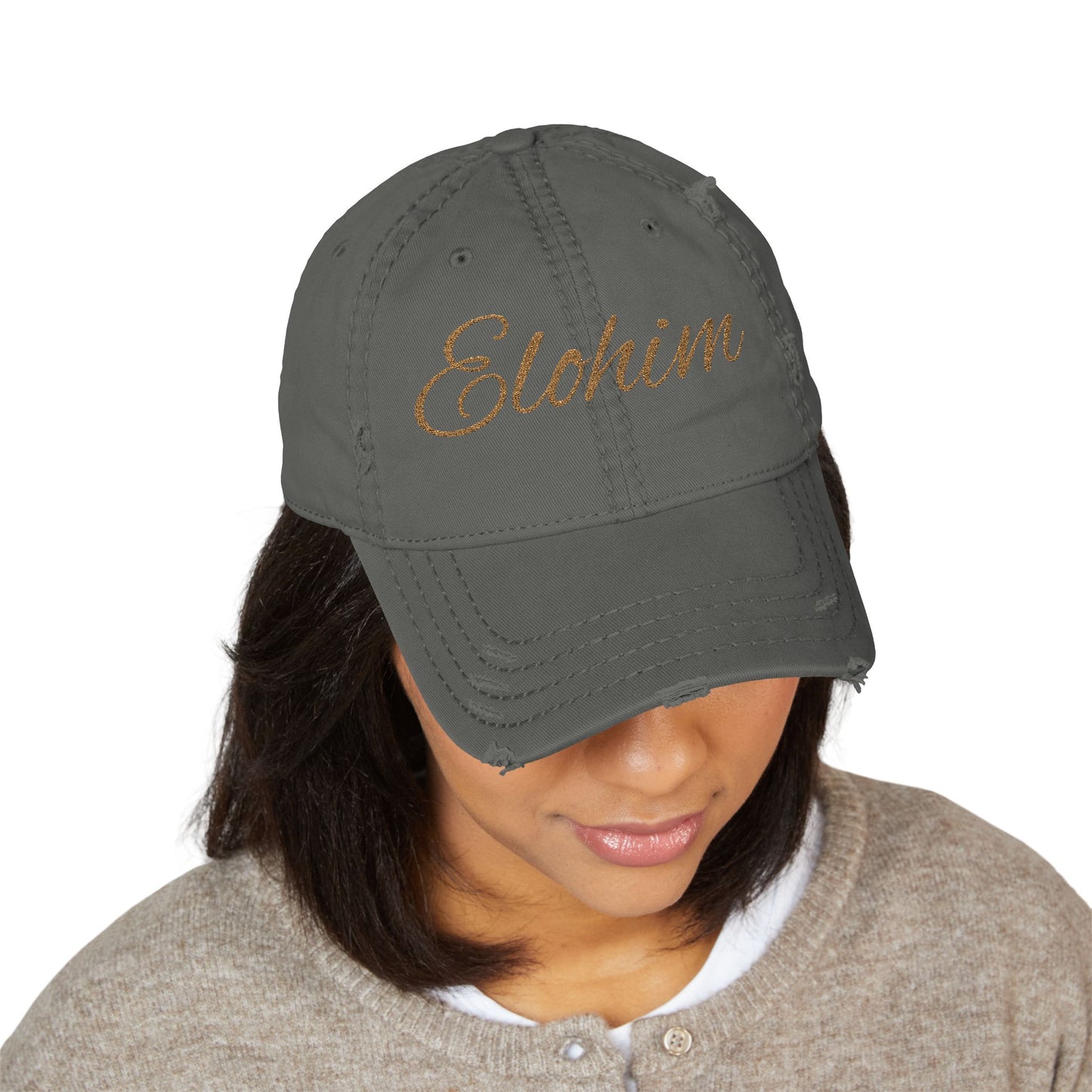 'ELOHIM, GENESIS 1:1'  Distressed Dad Hat with Embroidered, Casual Cap for Fathers, Gifts for Dads, Religious Hat, Vintage Style