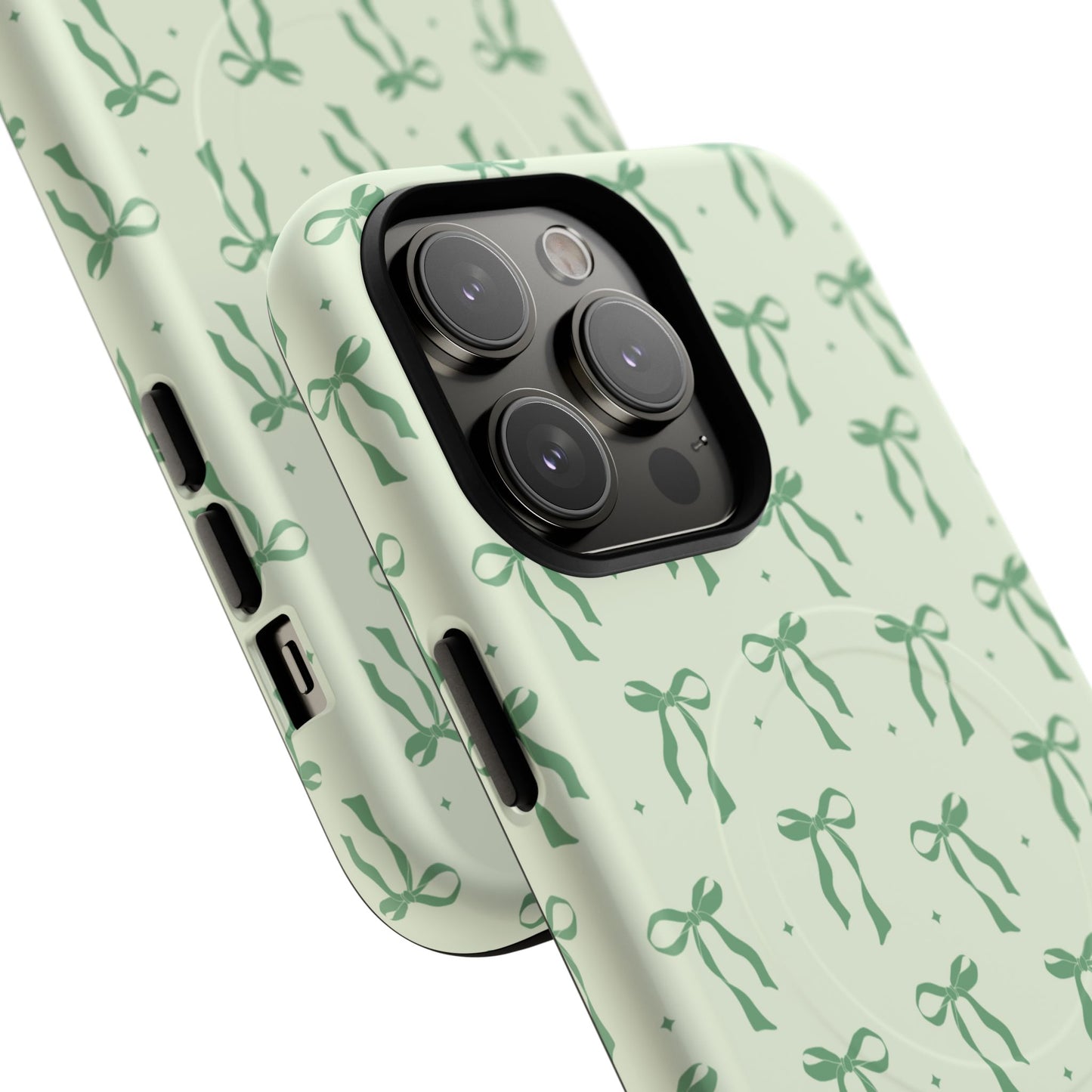 Elegant Ribbon iPhone Case, Stylish Magnetic iPhone Case, Chic iPhone Cover, Green Bow Design, Gift for Her, Everyday Essential, Coquette iPhone Case