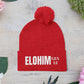 Pom-Pom Knit Cap with 'ELOHIM, GENESIS 1:1'  Embroidery Beanie - Stylish Winter Accessory for All Ages, Perfect Gift for Birthdays, Holidays, and Outdoor Activities